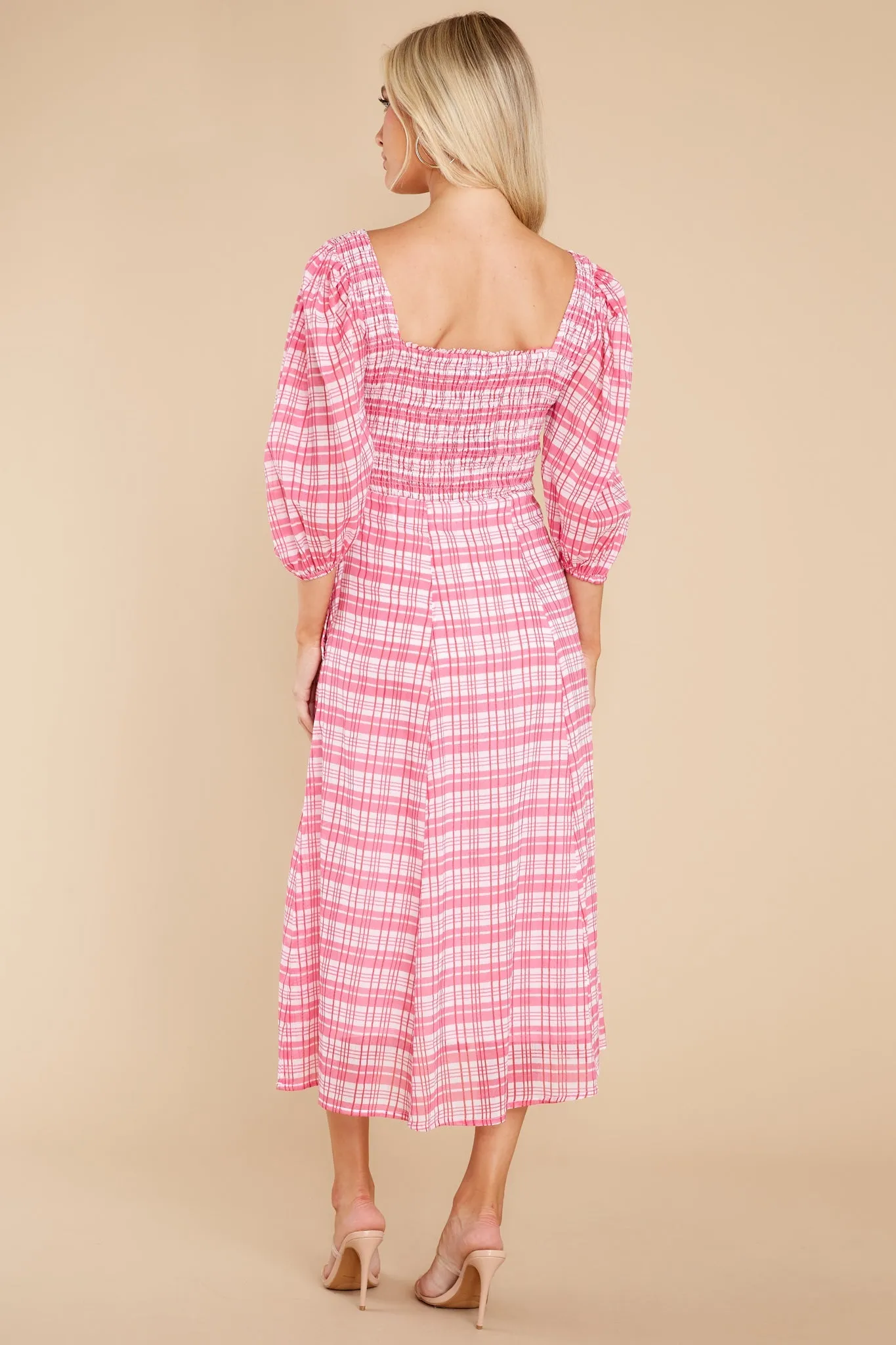 Bridget Country Plaid Pink Midi Dress