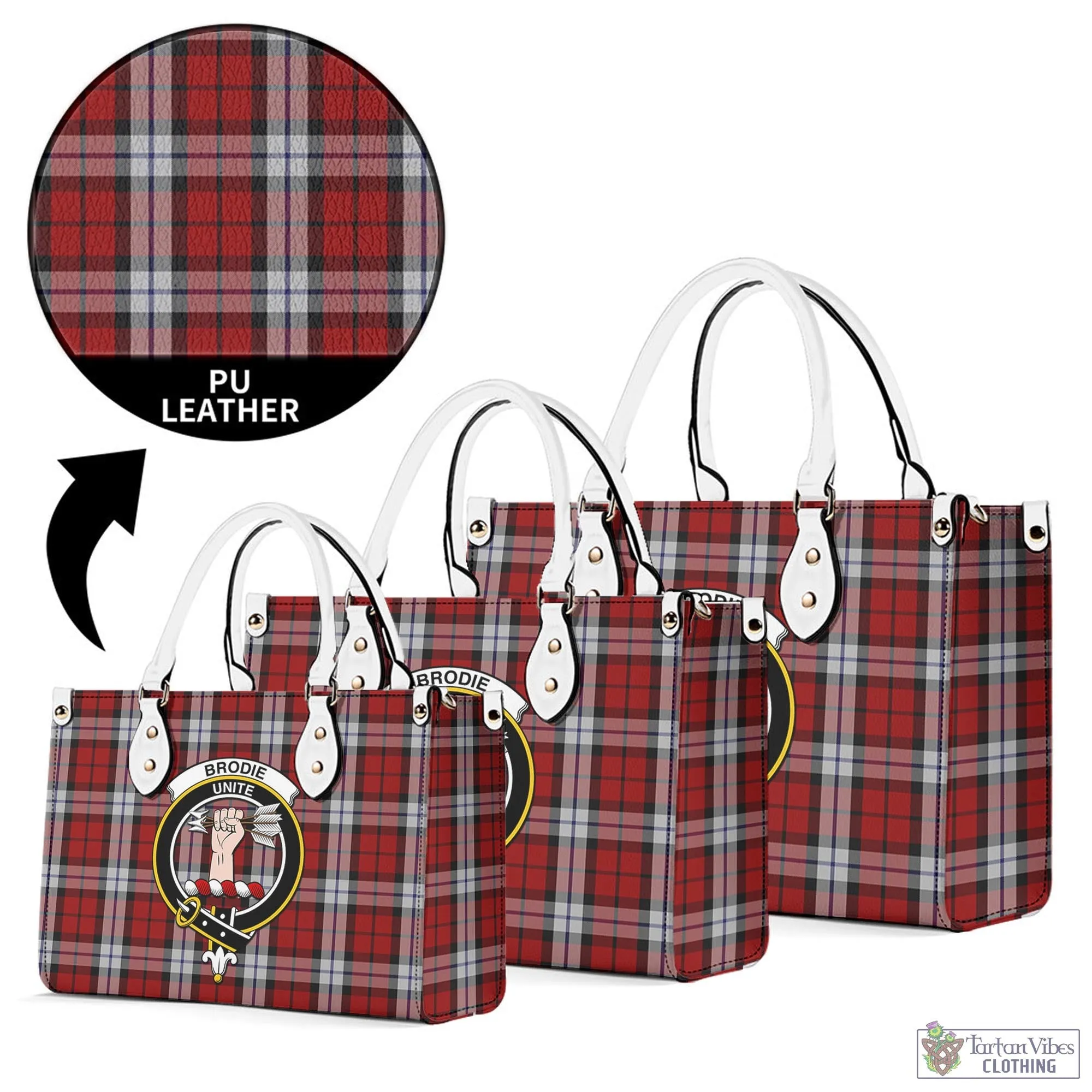 Brodie Dress Tartan Luxury Leather Handbags with Family Crest