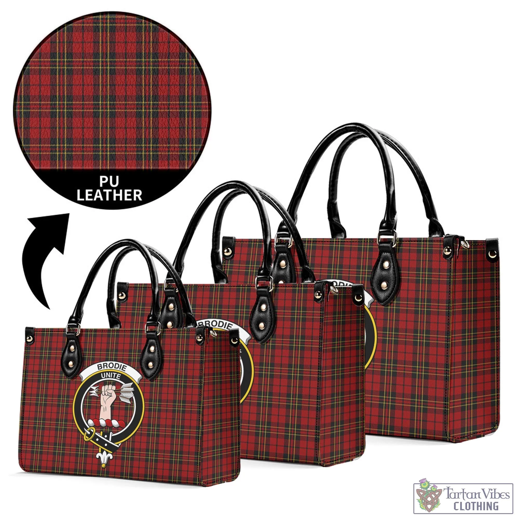 Brodie Tartan Luxury Leather Handbags with Family Crest