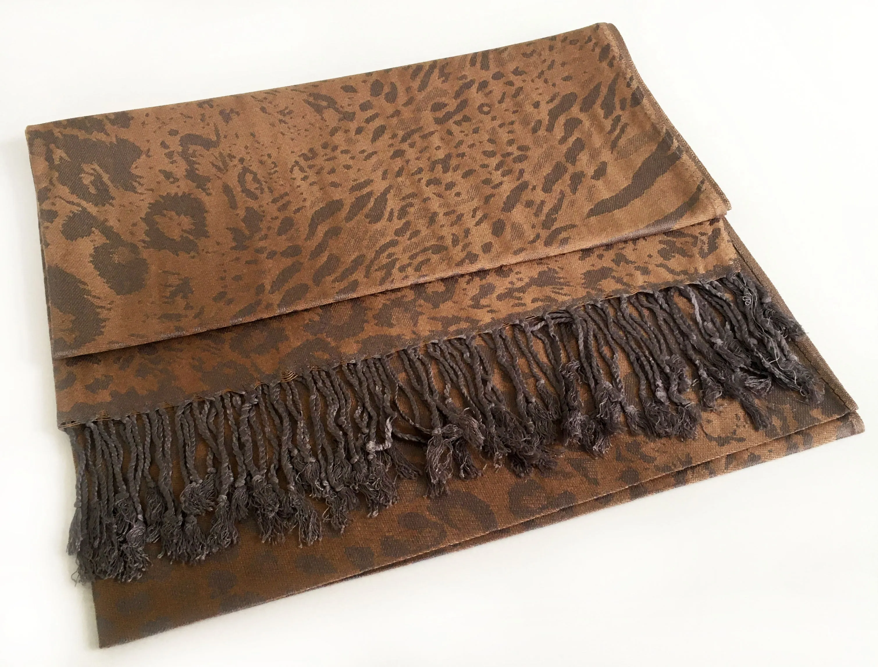 BRONZE LARGE LEOPARD PRINT REVERSIBLE PASHMINA SHAWL SCARF