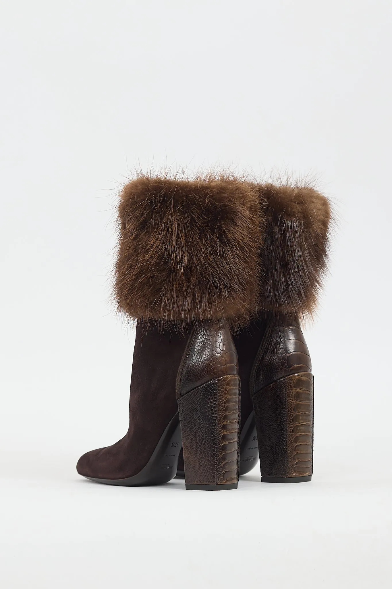 Brown Suede & Fur Heeled Boot