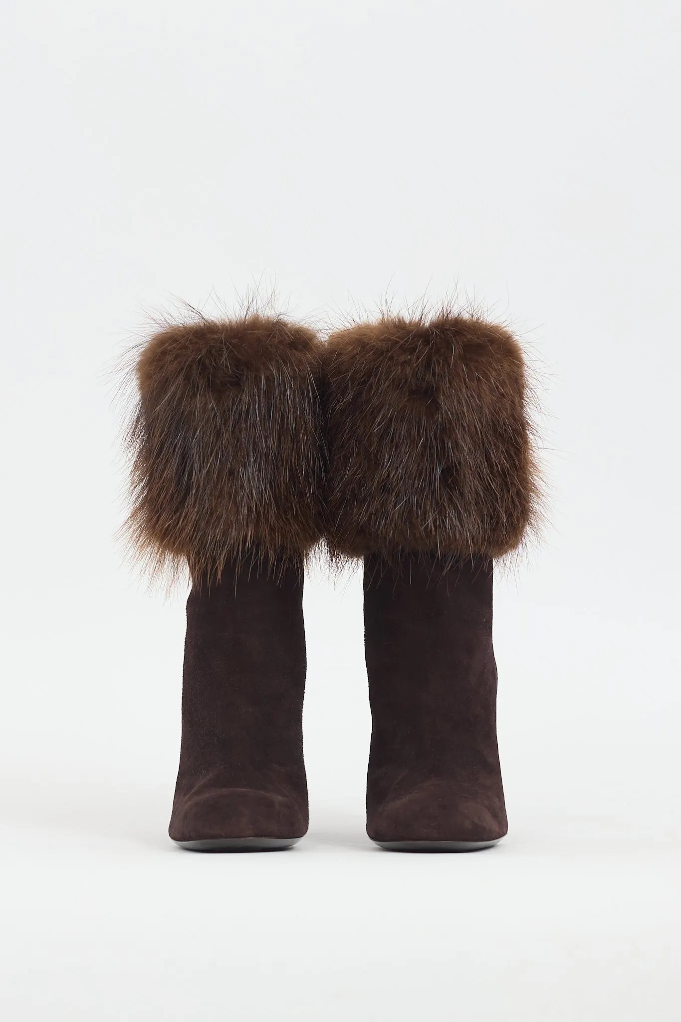 Brown Suede & Fur Heeled Boot