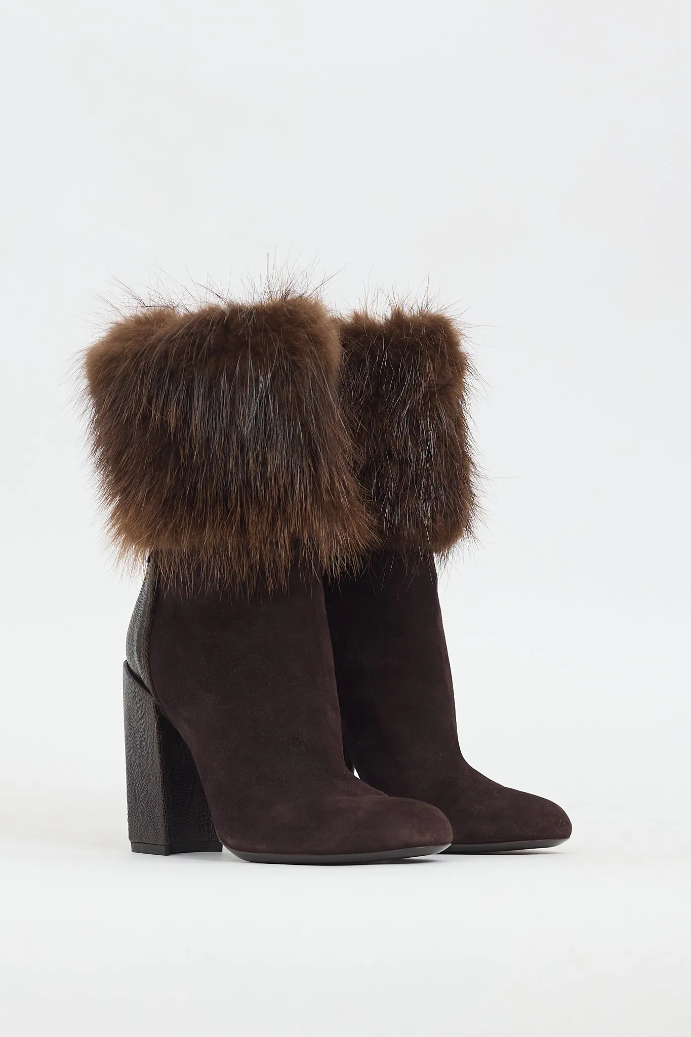 Brown Suede & Fur Heeled Boot