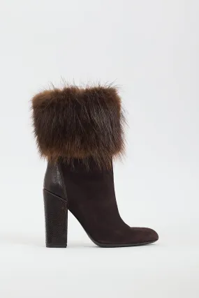 Brown Suede & Fur Heeled Boot