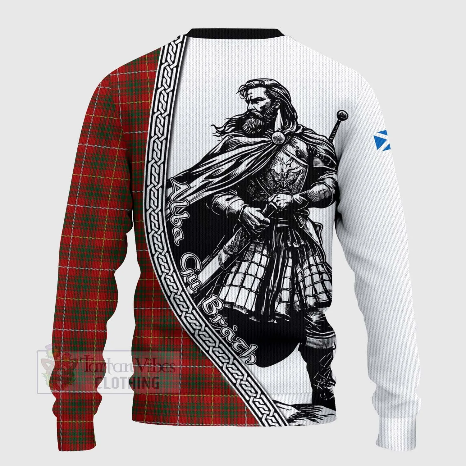 Bruce Tartan Clan Crest Knitted Sweater with Highlander Warrior Celtic Style