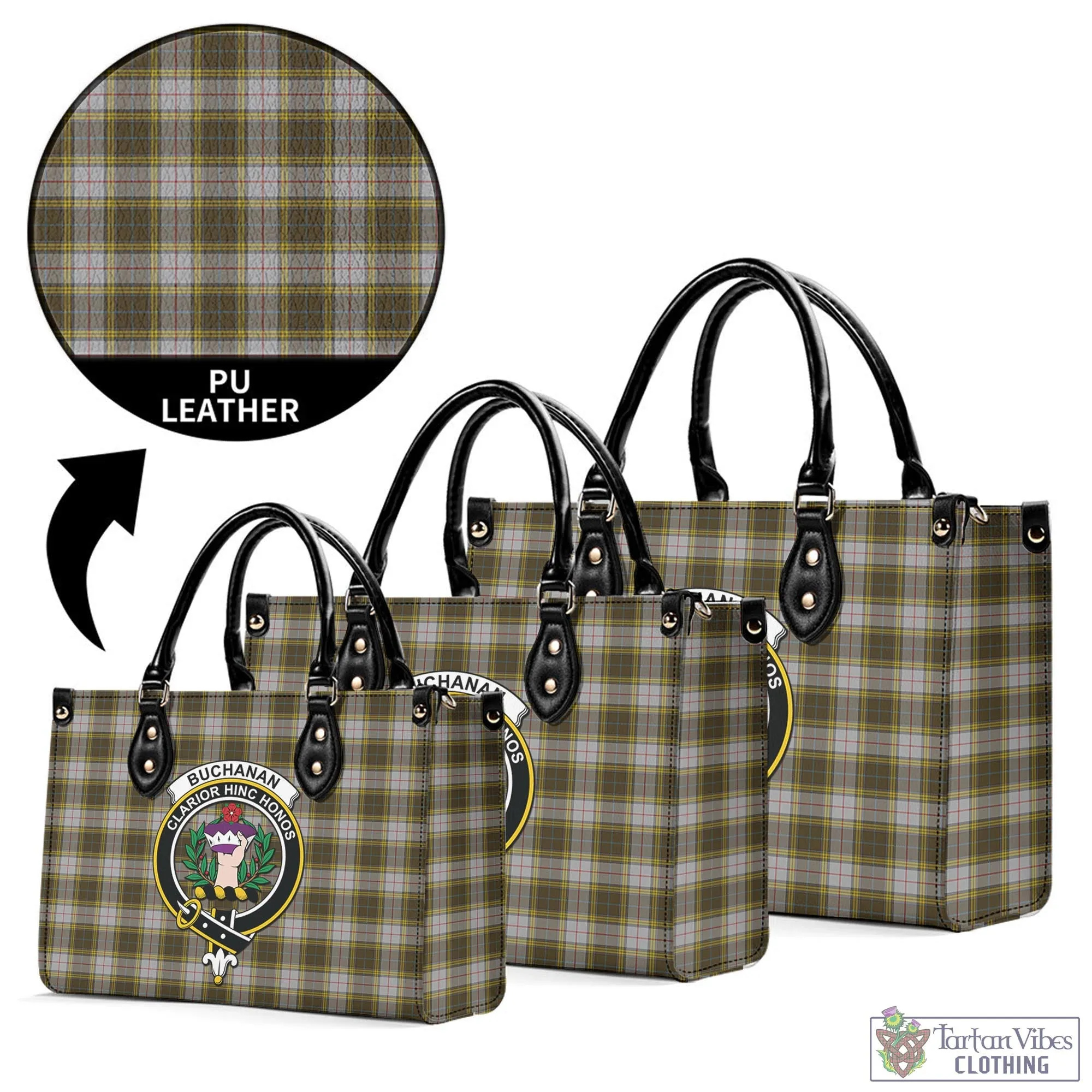 Buchanan Dress Tartan Luxury Leather Handbags with Family Crest