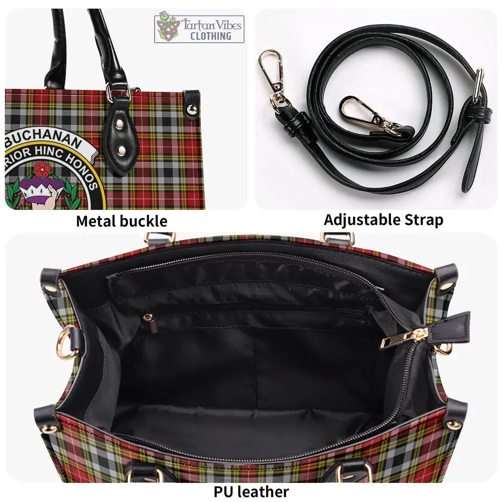 Buchanan Old Dress Tartan Luxury Leather Handbags with Family Crest