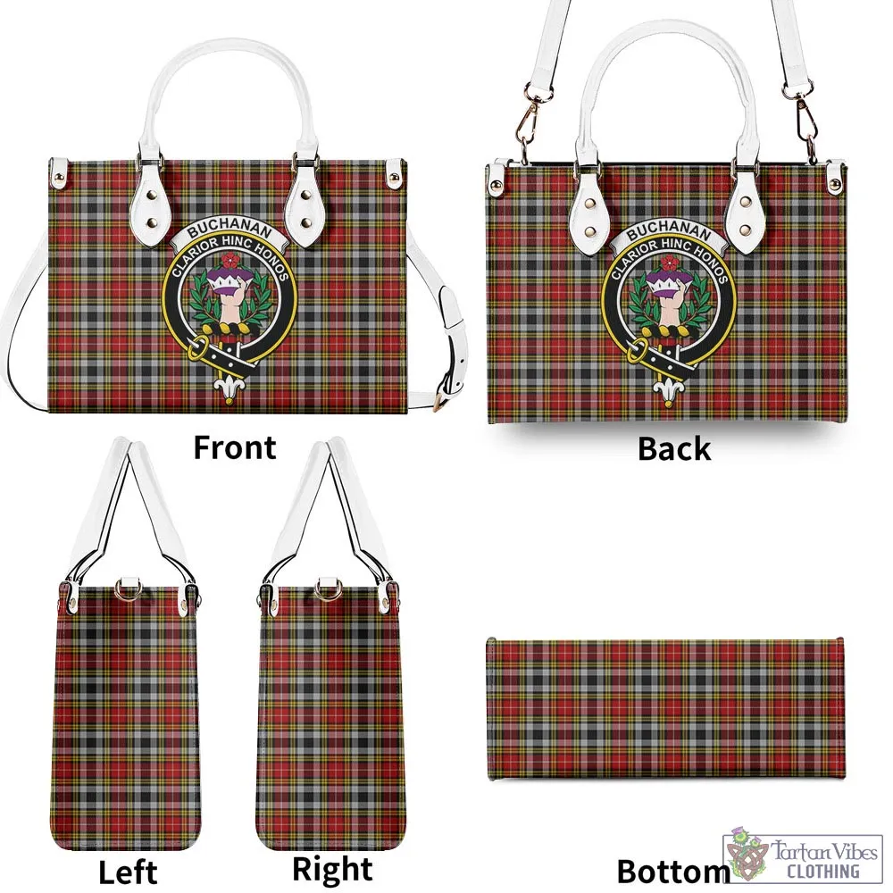 Buchanan Old Dress Tartan Luxury Leather Handbags with Family Crest