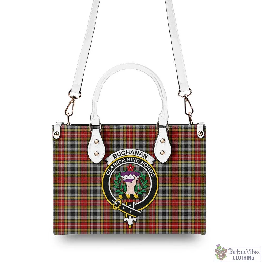 Buchanan Old Dress Tartan Luxury Leather Handbags with Family Crest