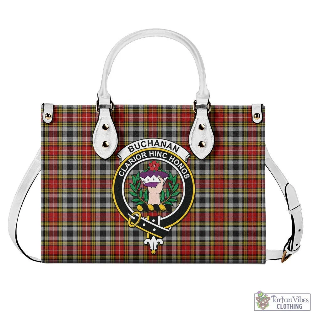 Buchanan Old Dress Tartan Luxury Leather Handbags with Family Crest