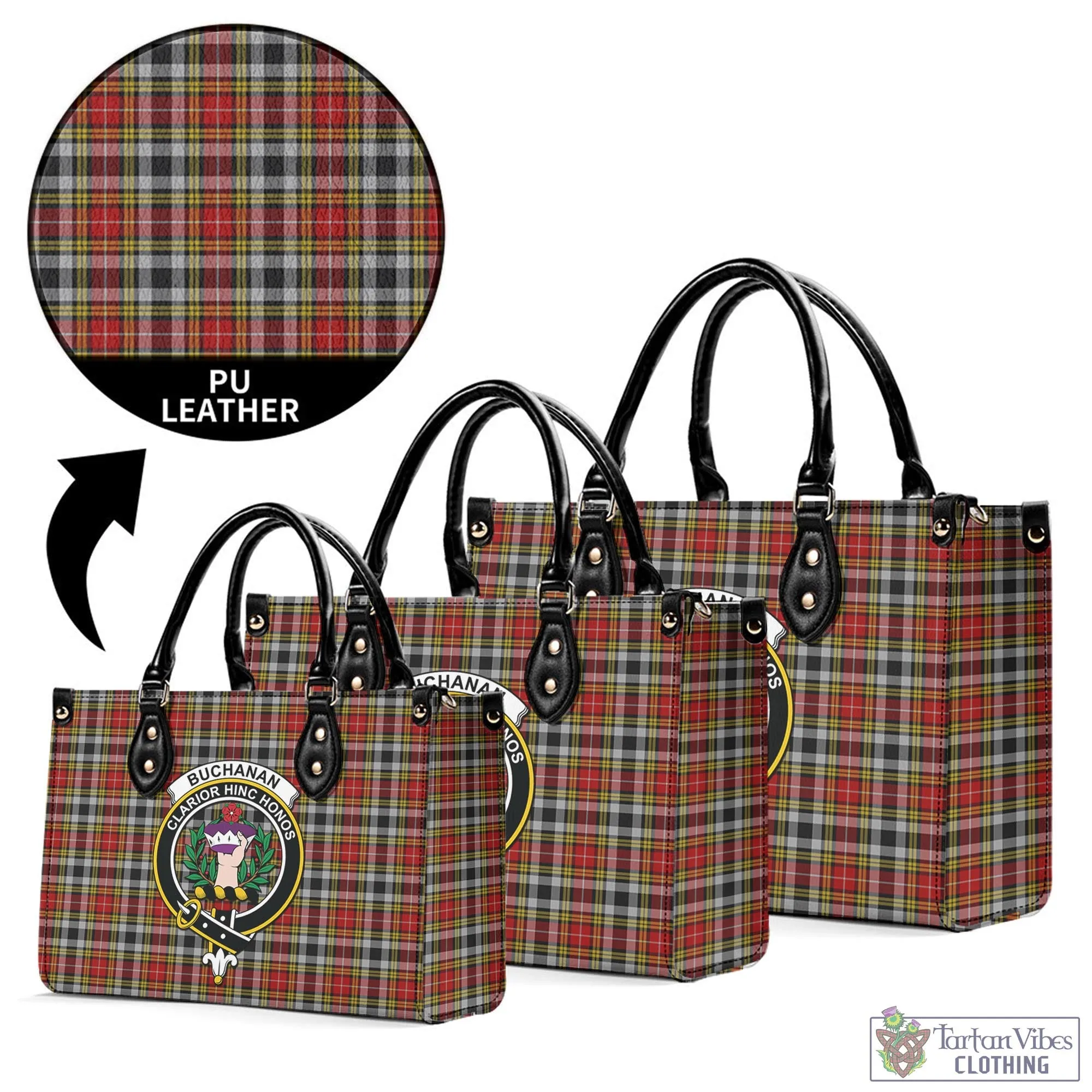 Buchanan Old Dress Tartan Luxury Leather Handbags with Family Crest