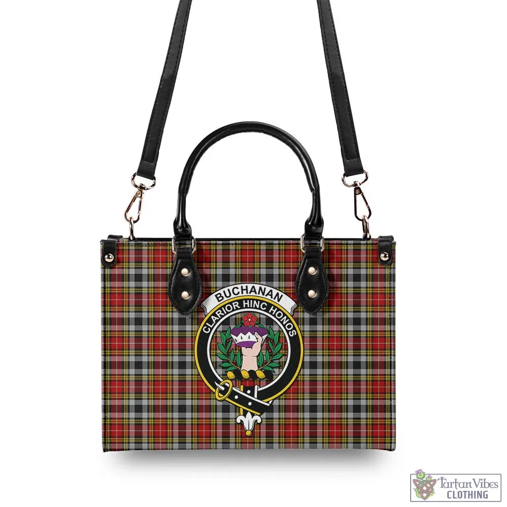 Buchanan Old Dress Tartan Luxury Leather Handbags with Family Crest