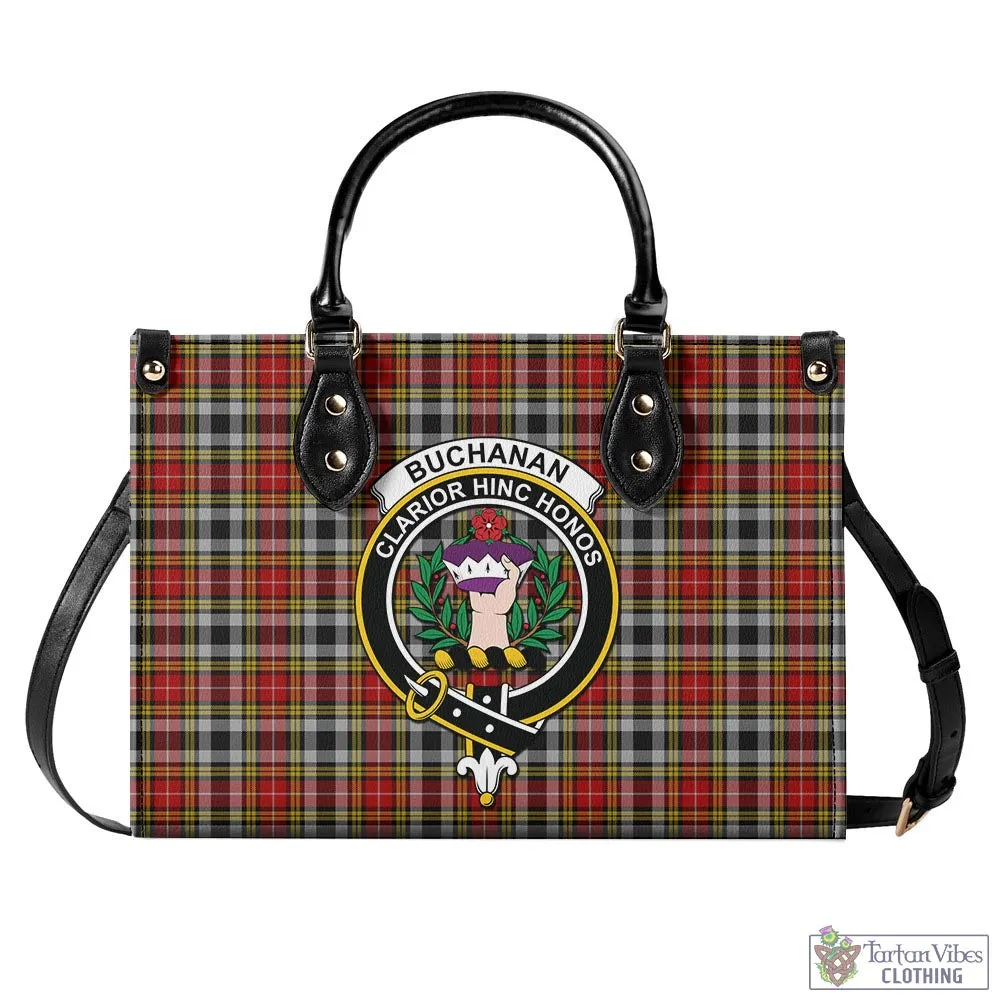 Buchanan Old Dress Tartan Luxury Leather Handbags with Family Crest