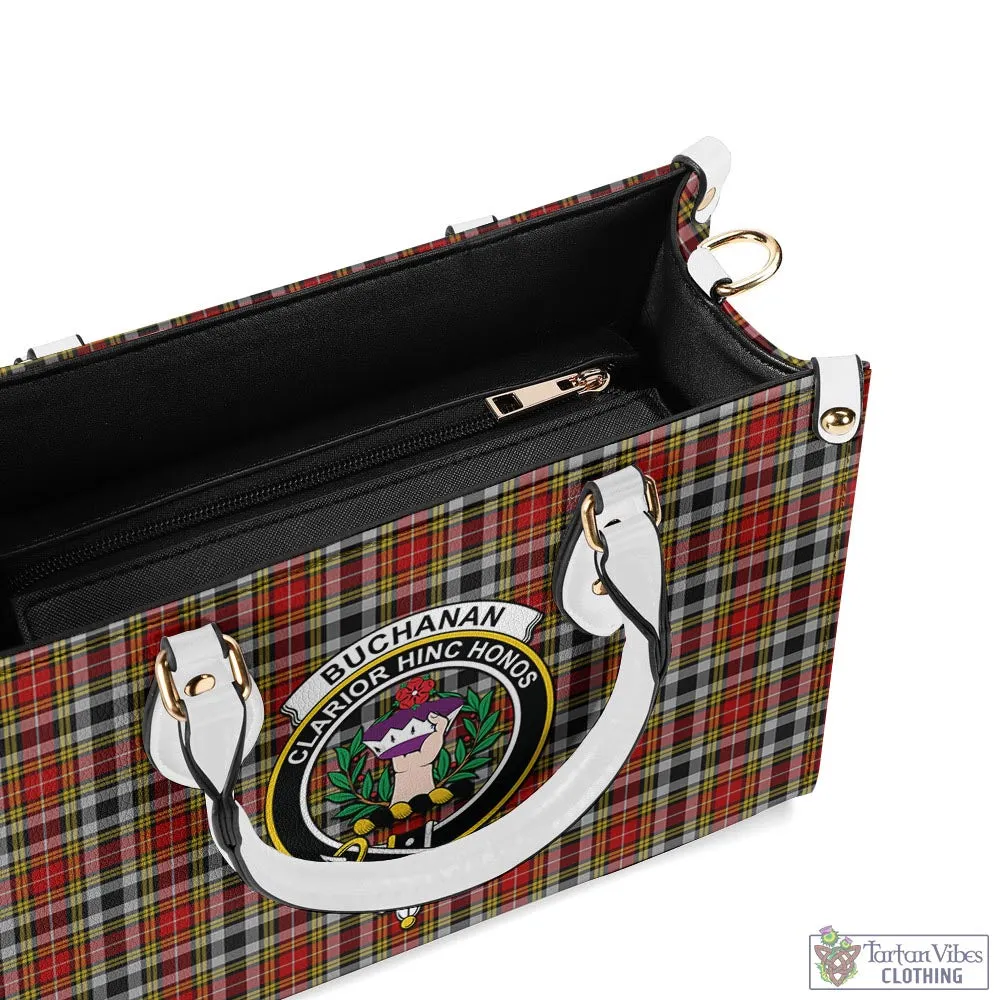 Buchanan Old Dress Tartan Luxury Leather Handbags with Family Crest