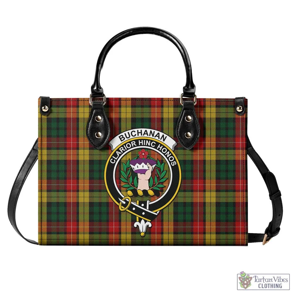 Buchanan Tartan Luxury Leather Handbags with Family Crest