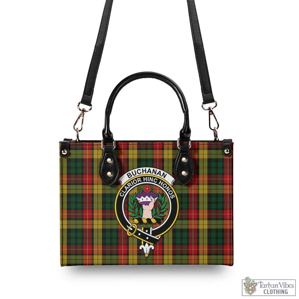 Buchanan Tartan Luxury Leather Handbags with Family Crest