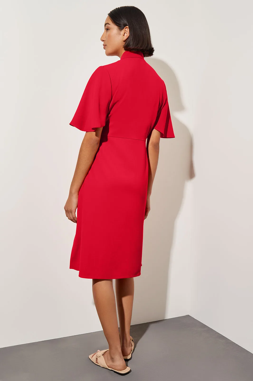 Butterfly Sleeve Crepe de Chine Wrap Dress, Poppy Red