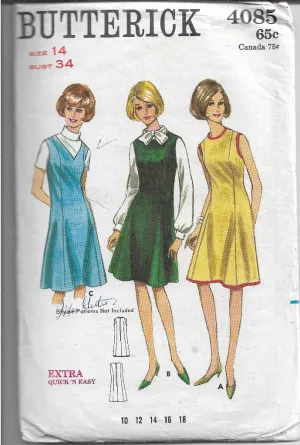 Butterick 4085 Vintage Sewing Pattern 1960s Ladies Jumper Sleeveless Dress