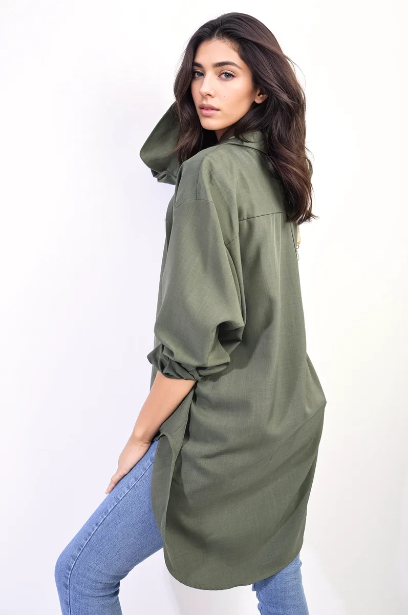 Button Up Oversized Long Back Shirt Dress