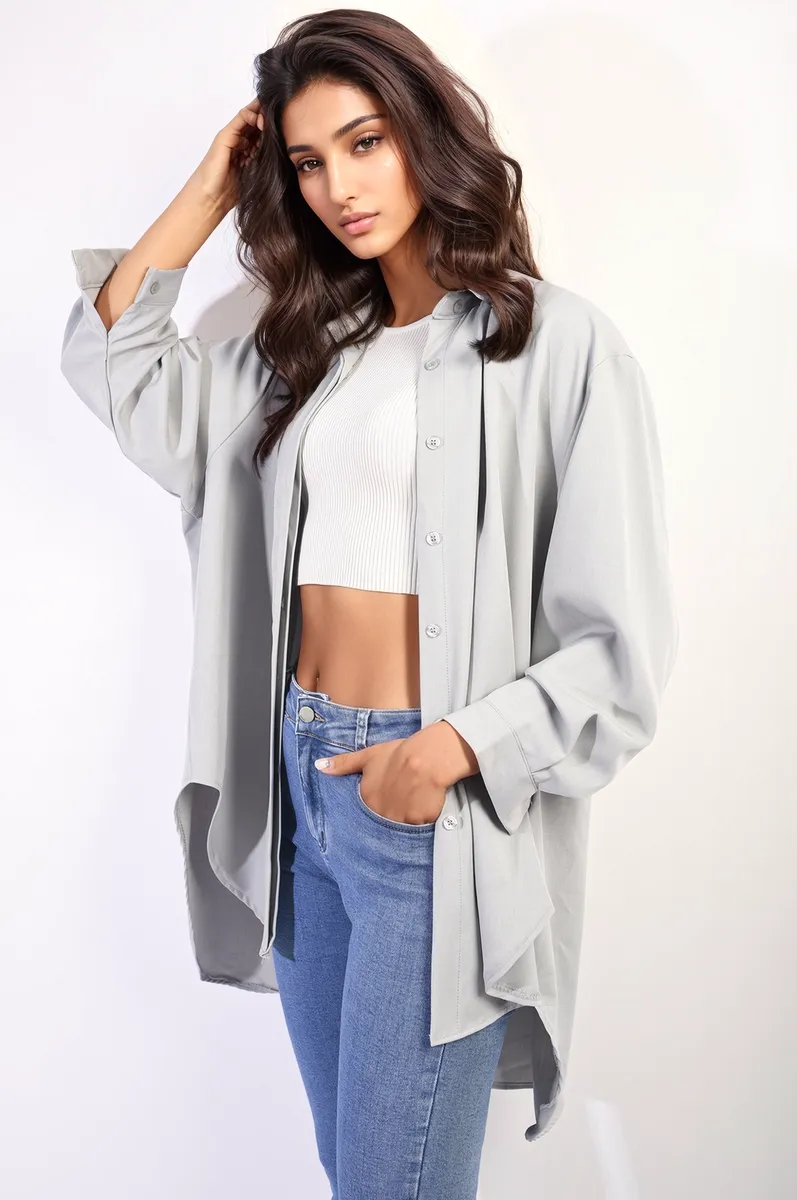 Button Up Oversized Long Back Shirt Dress