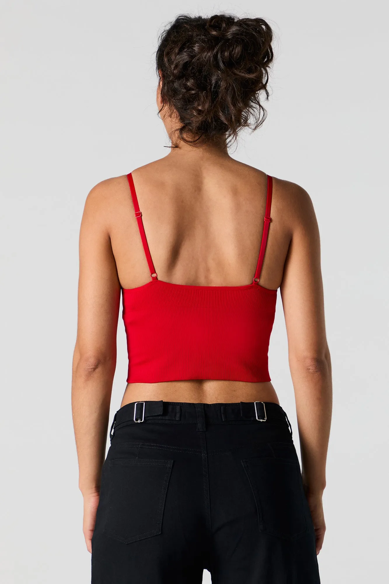 Camisole écourtée, côtelée et sans couture avec soutien-gorge intégré