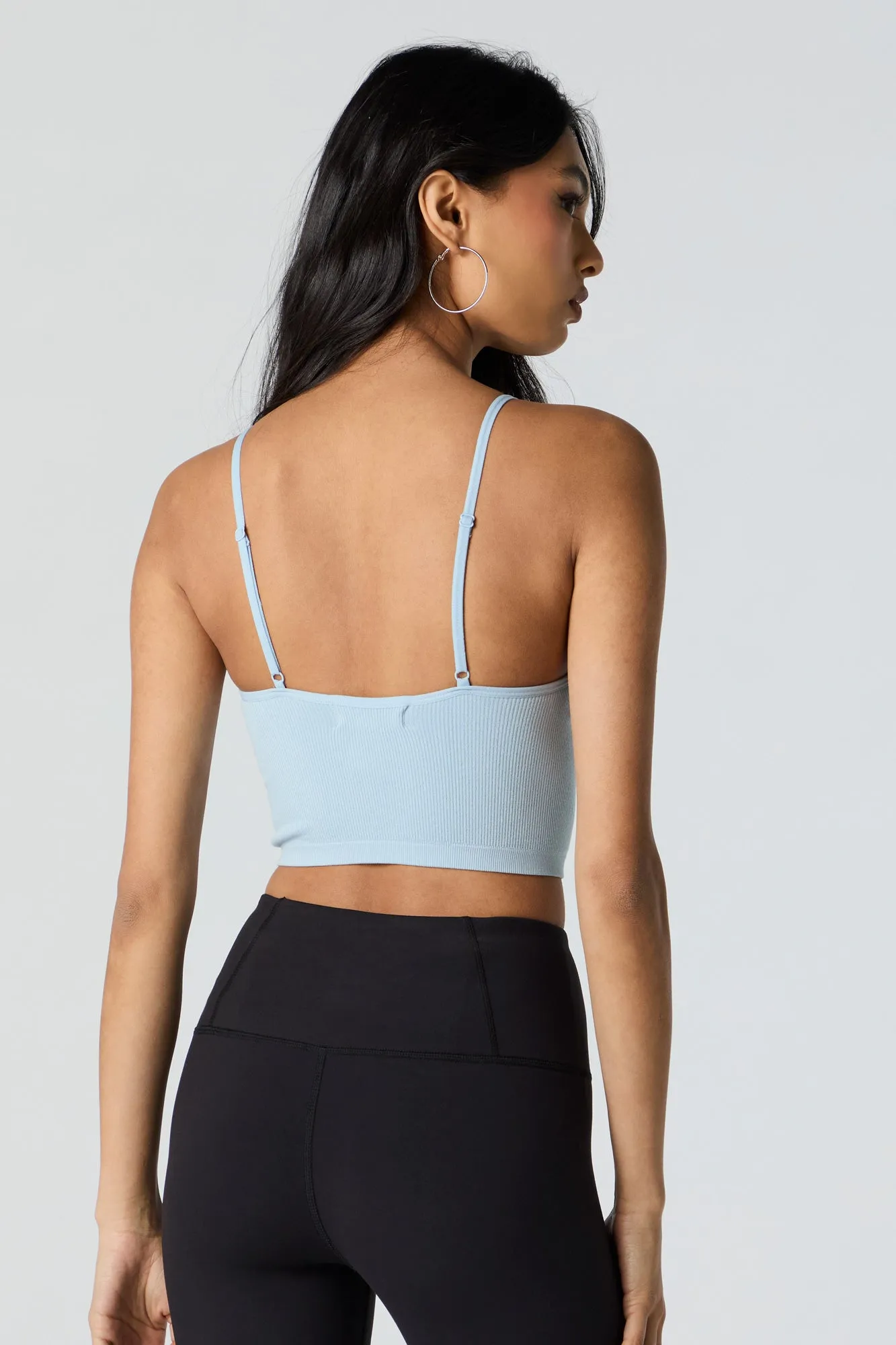 Camisole côtelé courte sans couture à encolure dégagée