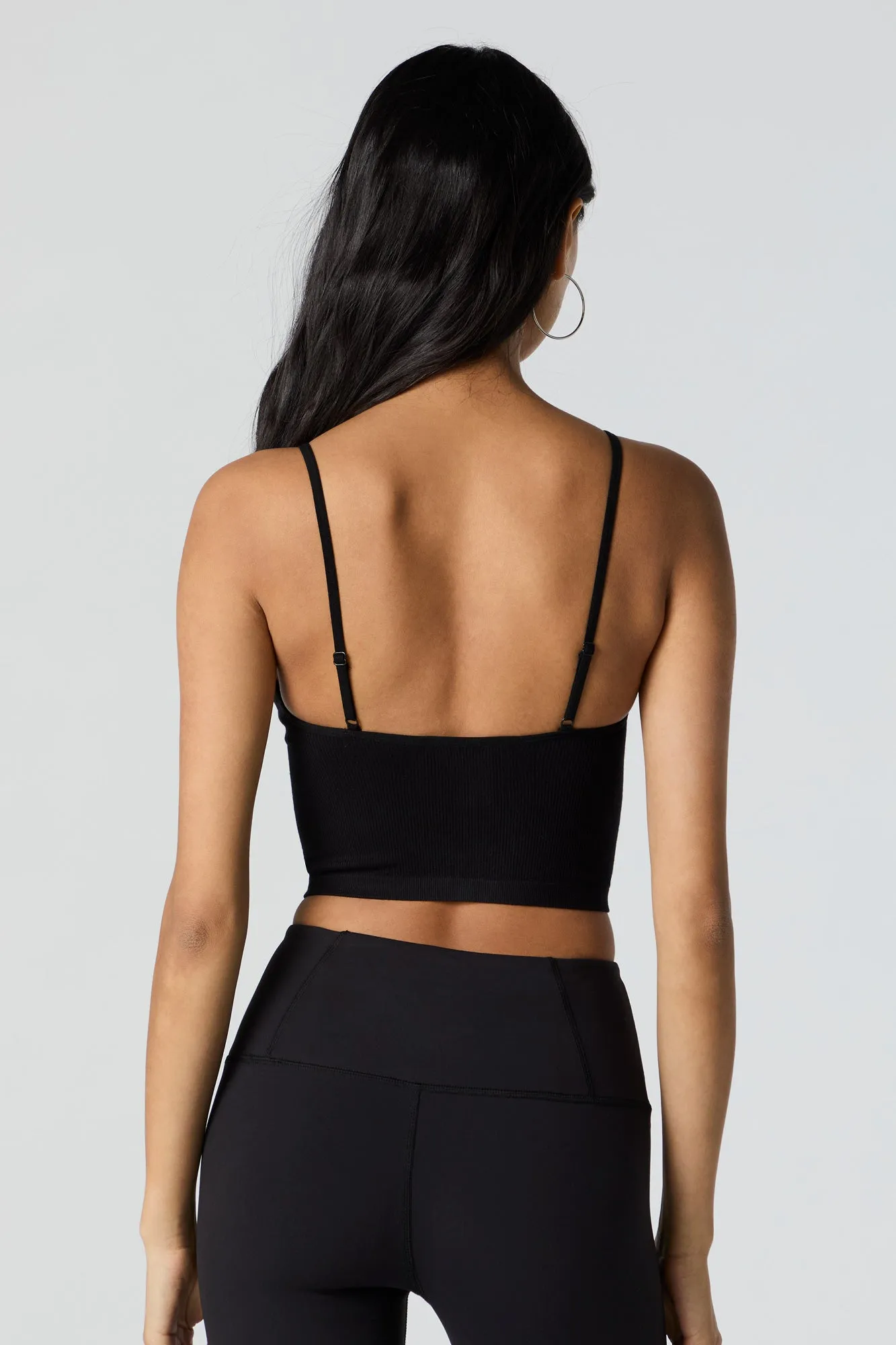 Camisole côtelé courte sans couture à encolure dégagée