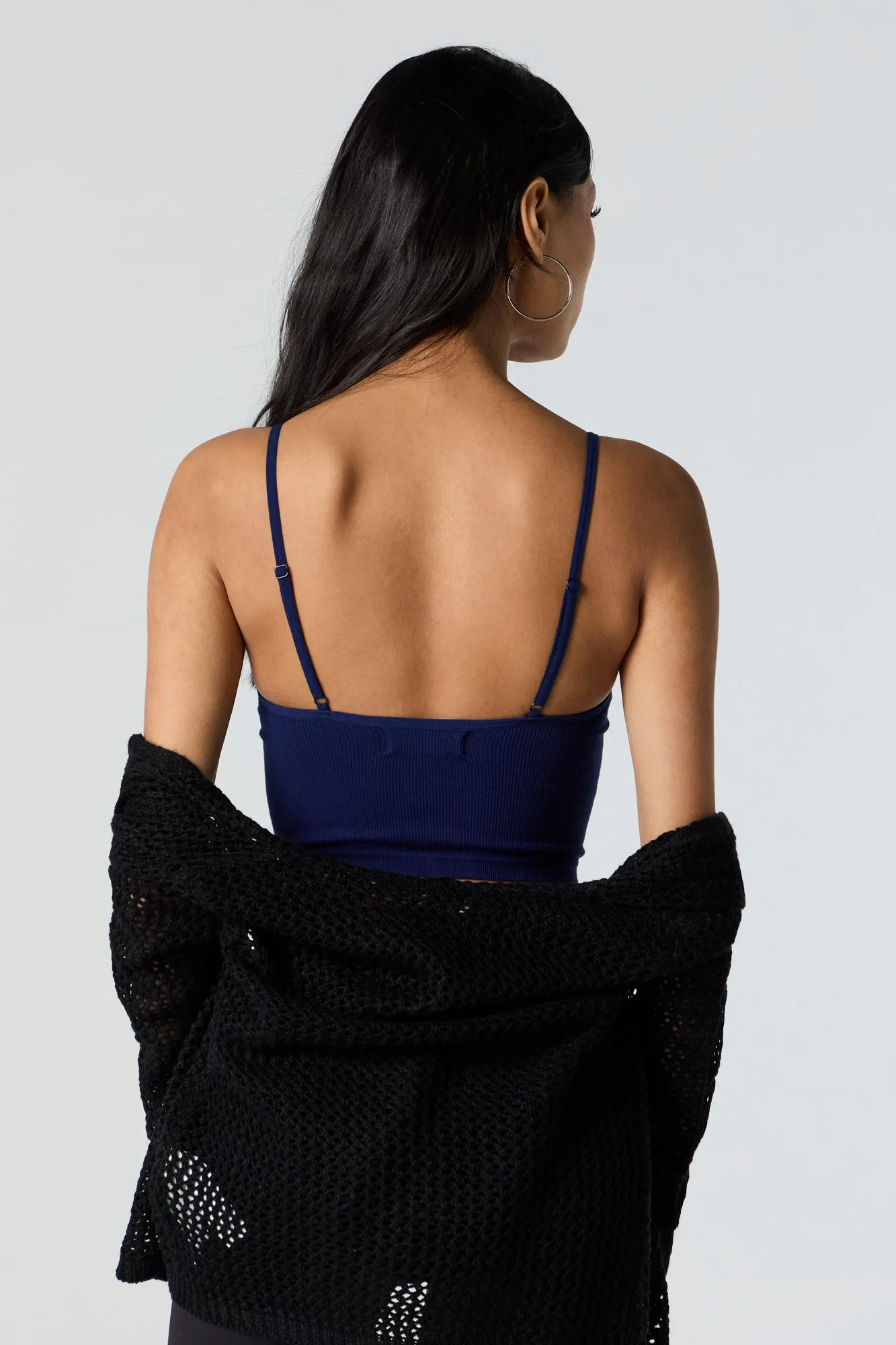 Camisole côtelé courte sans couture à encolure dégagée