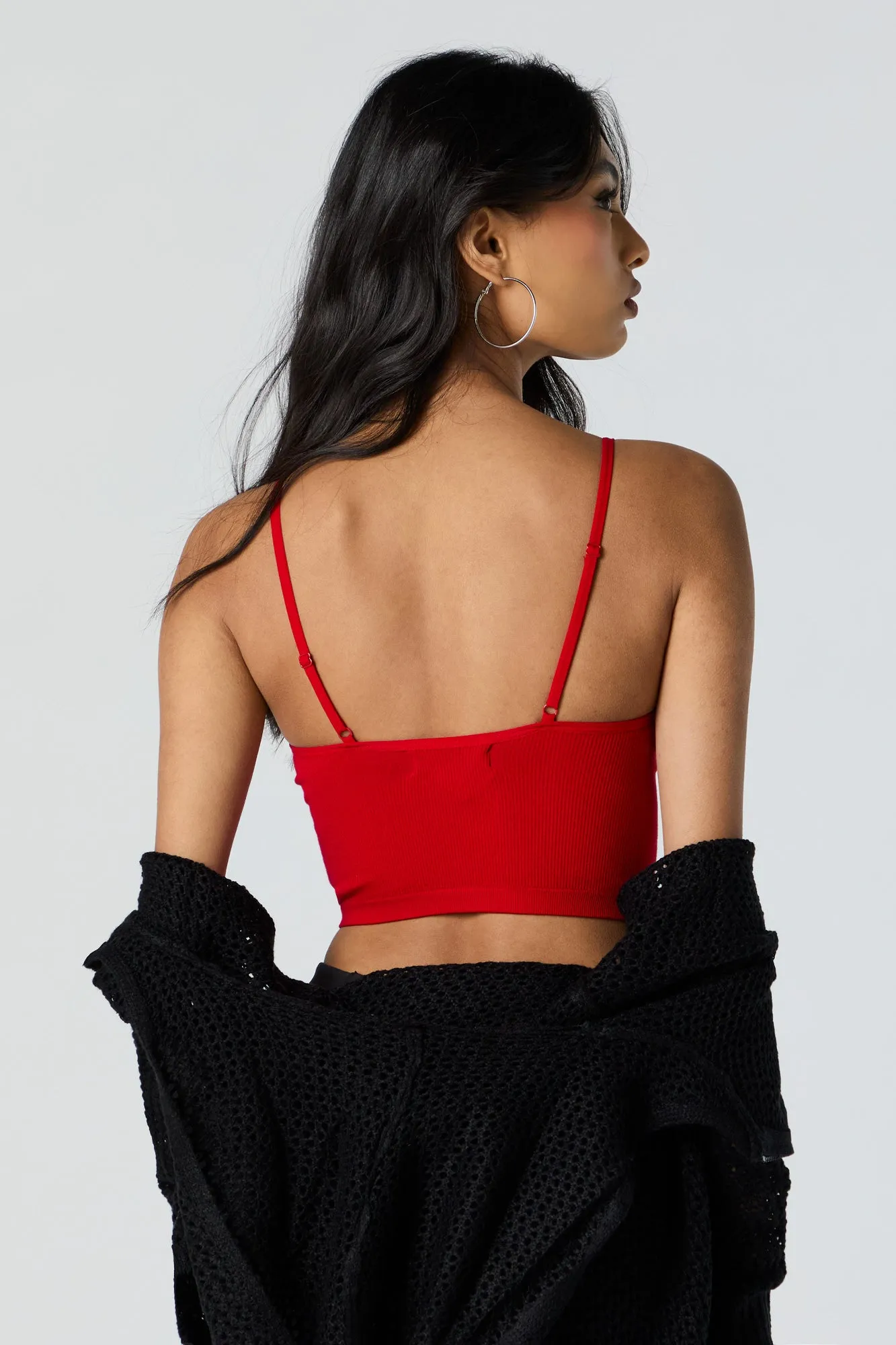 Camisole côtelé courte sans couture à encolure dégagée