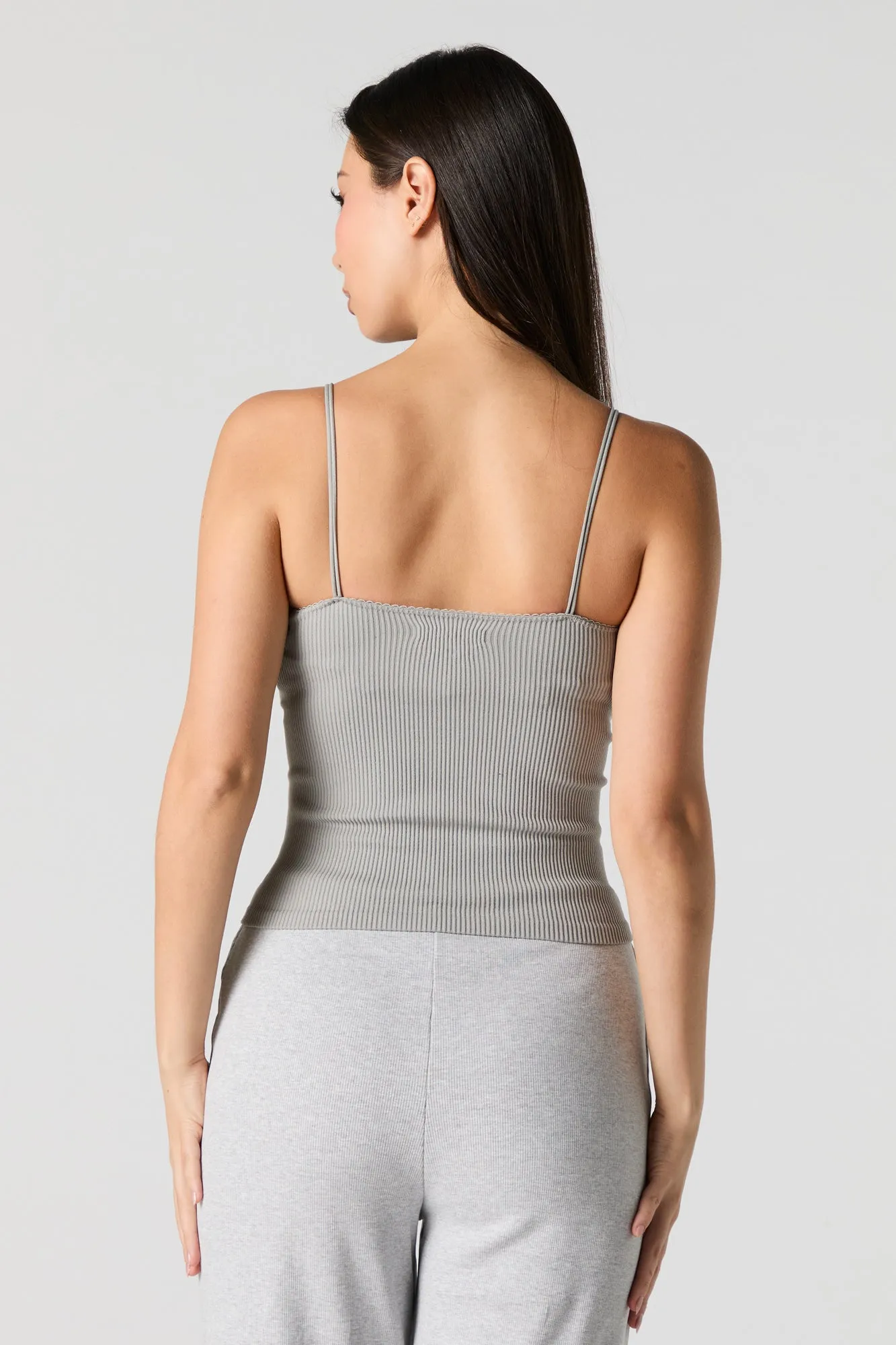 Camisole côtelé sans couture avec bretelles doubles