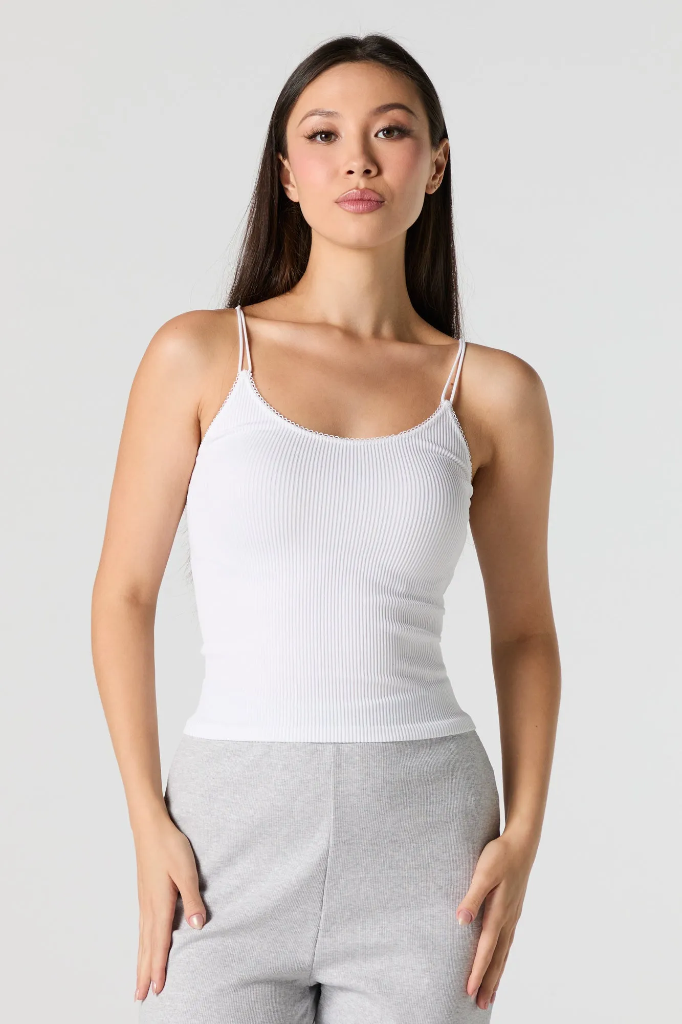 Camisole côtelé sans couture avec bretelles doubles