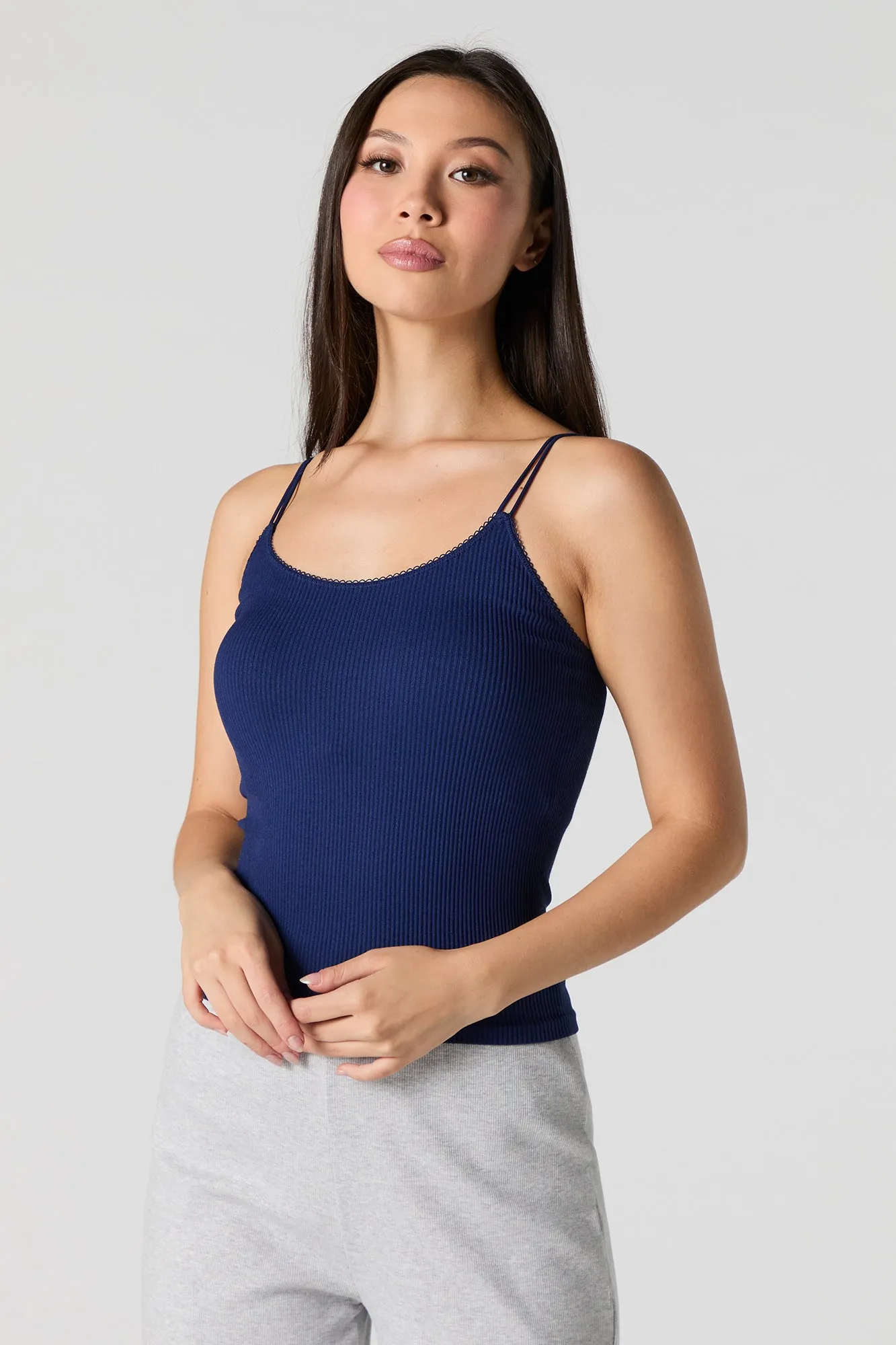 Camisole côtelé sans couture avec bretelles doubles