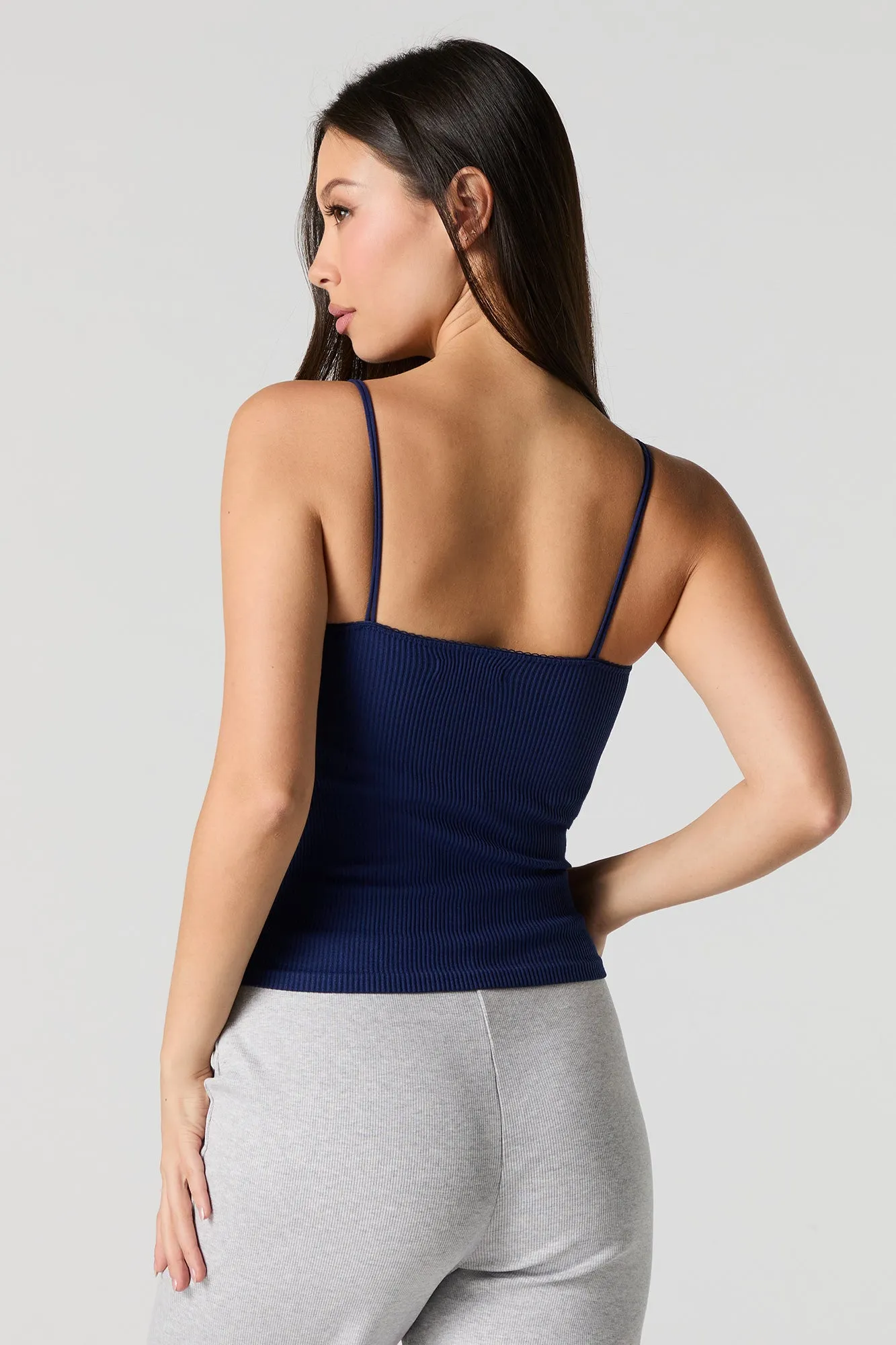 Camisole côtelé sans couture avec bretelles doubles