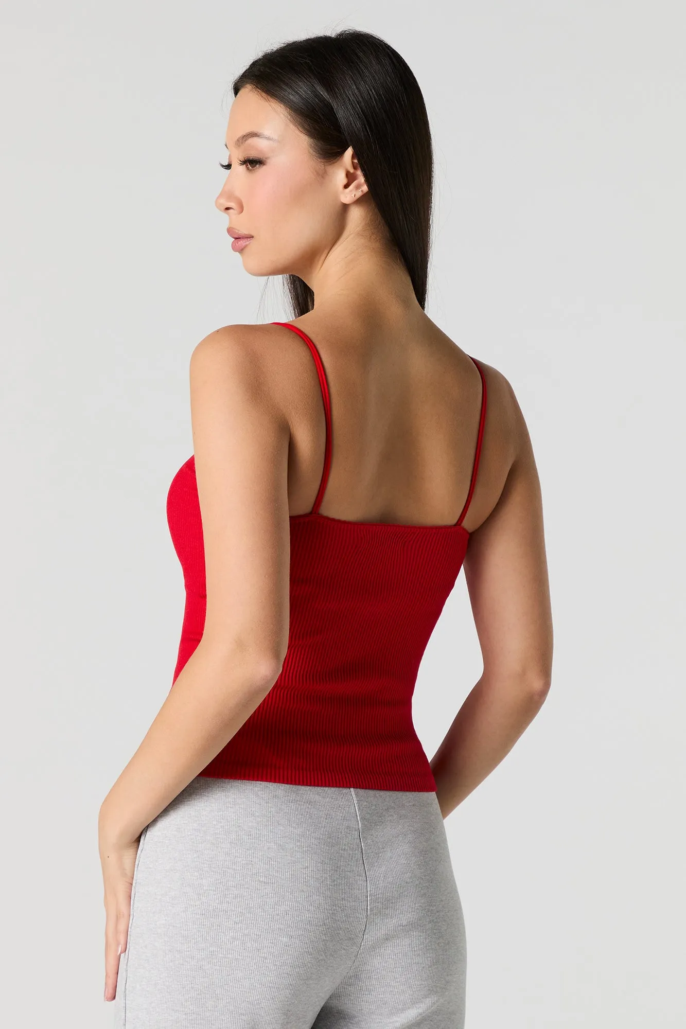 Camisole côtelé sans couture avec bretelles doubles