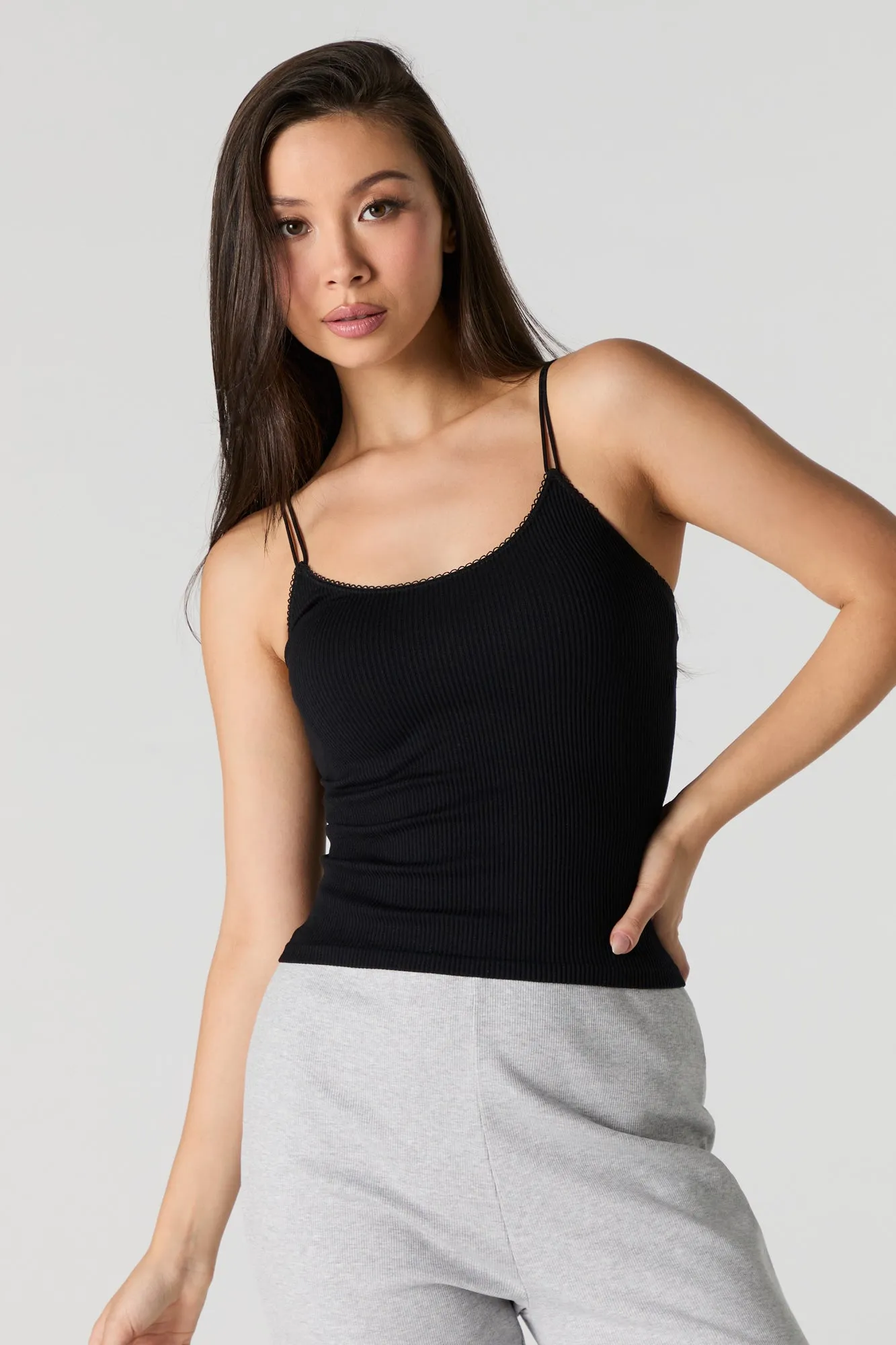 Camisole côtelé sans couture avec bretelles doubles