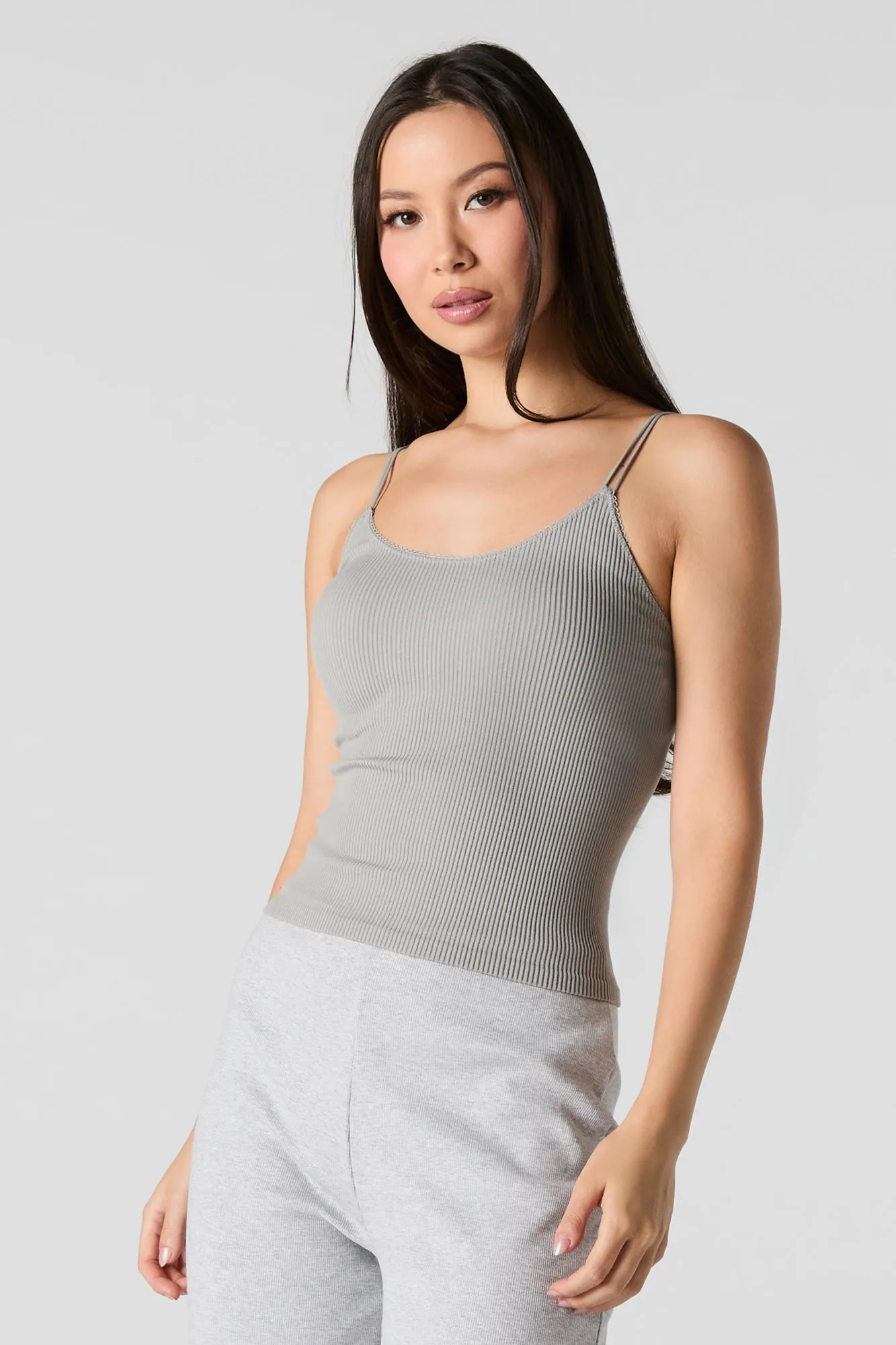 Camisole côtelé sans couture avec bretelles doubles