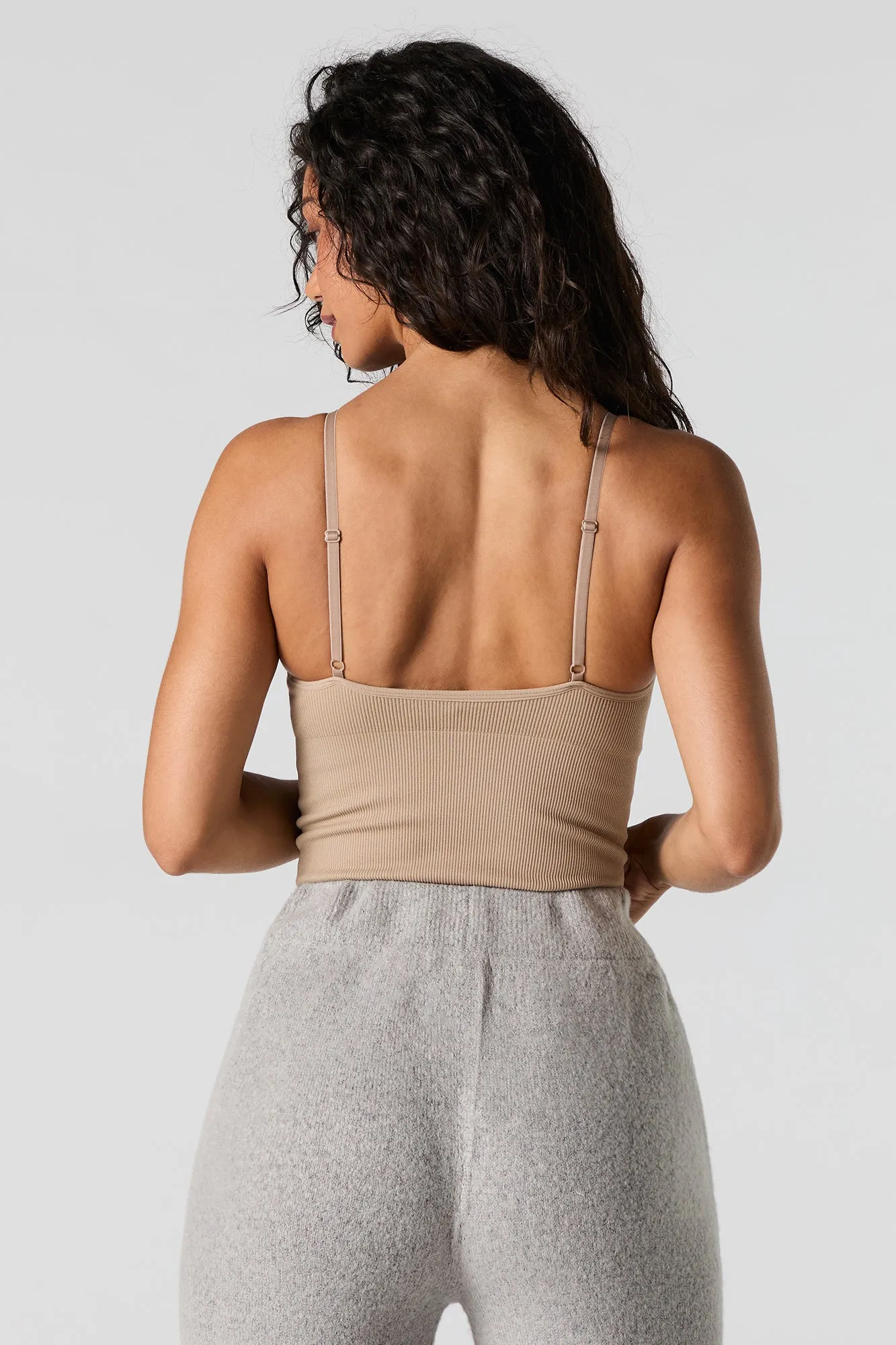 Camisole côtelée courte sans couture à encolure en V