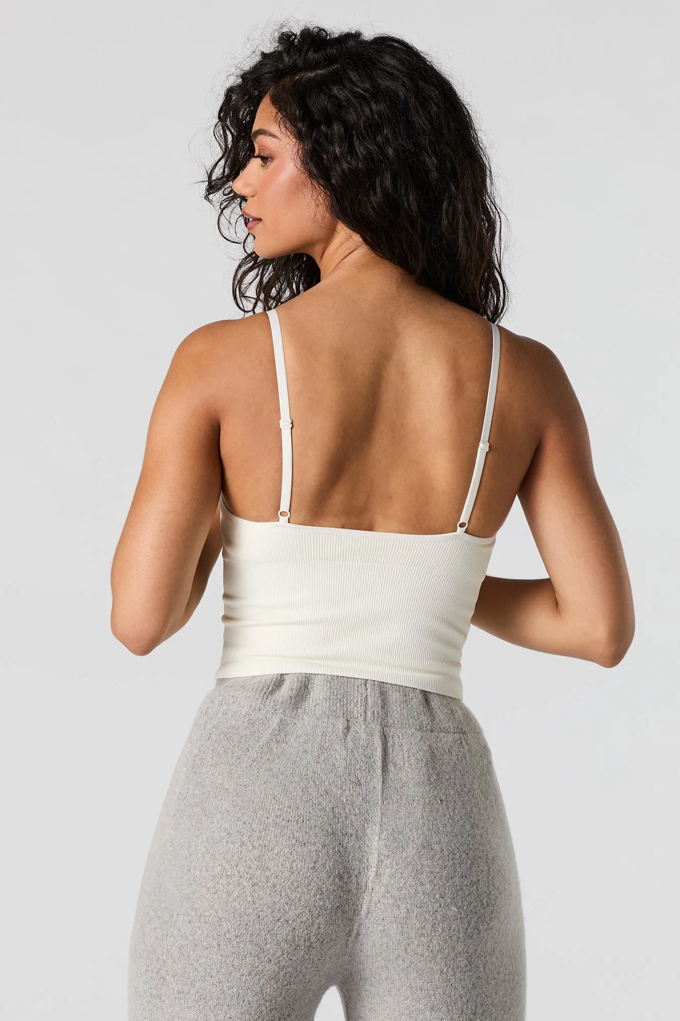 Camisole côtelée courte sans couture à encolure en V