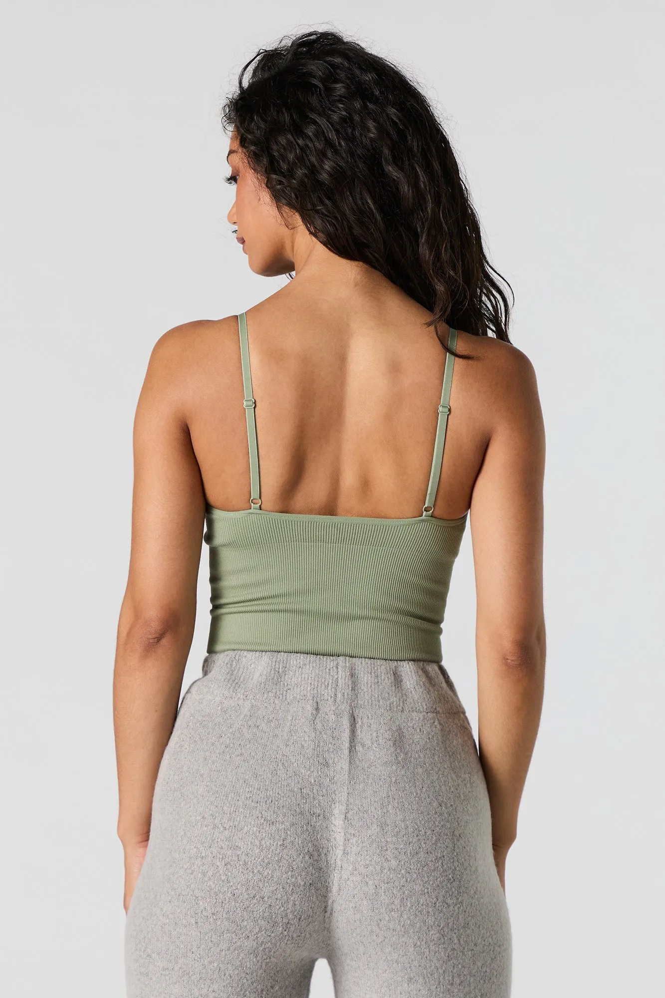 Camisole côtelée courte sans couture à encolure en V