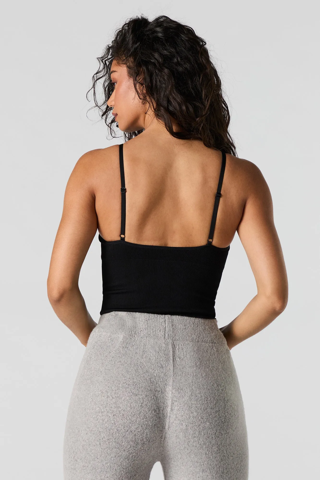 Camisole côtelée courte sans couture à encolure en V