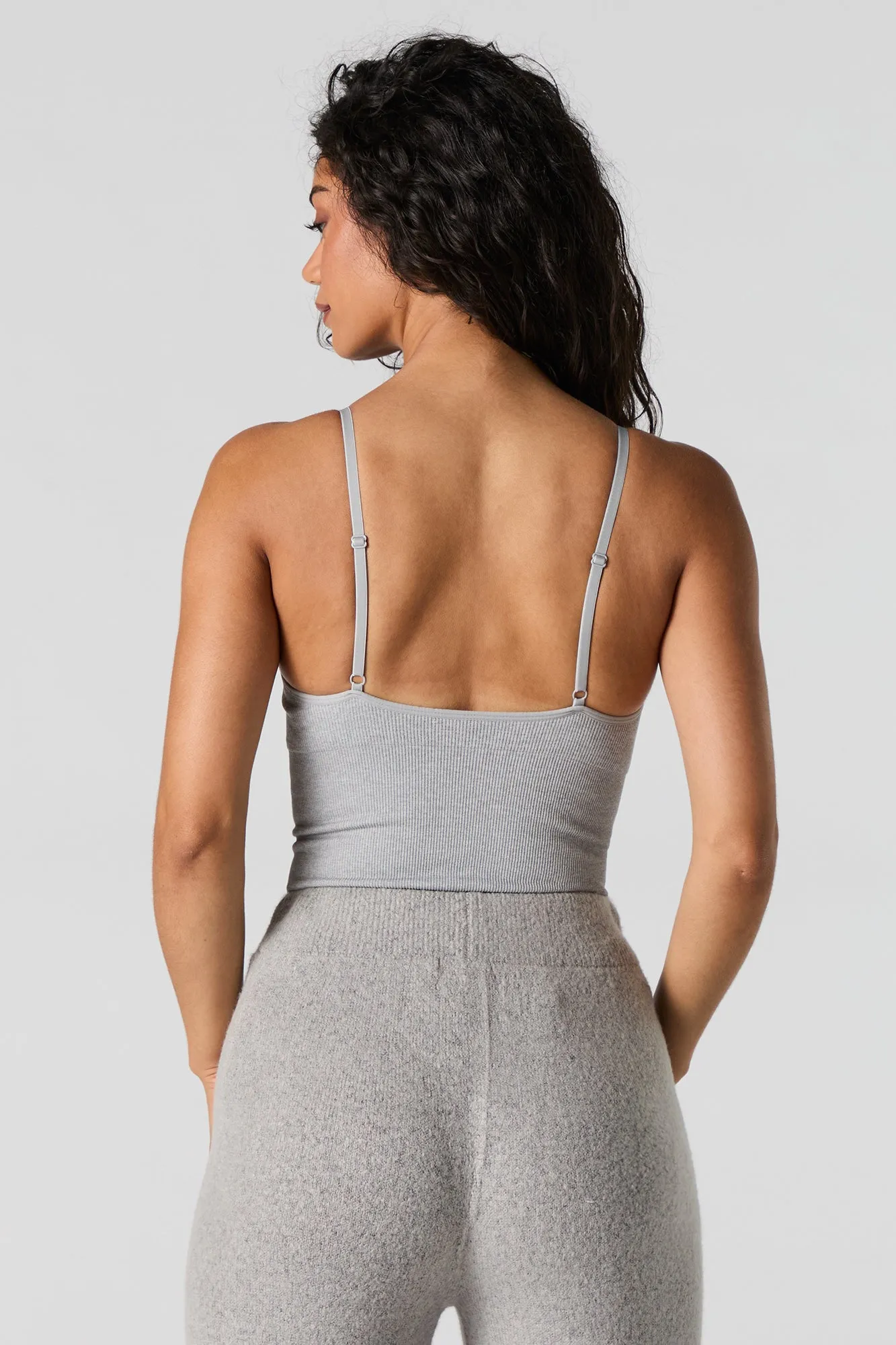 Camisole côtelée courte sans couture à encolure en V