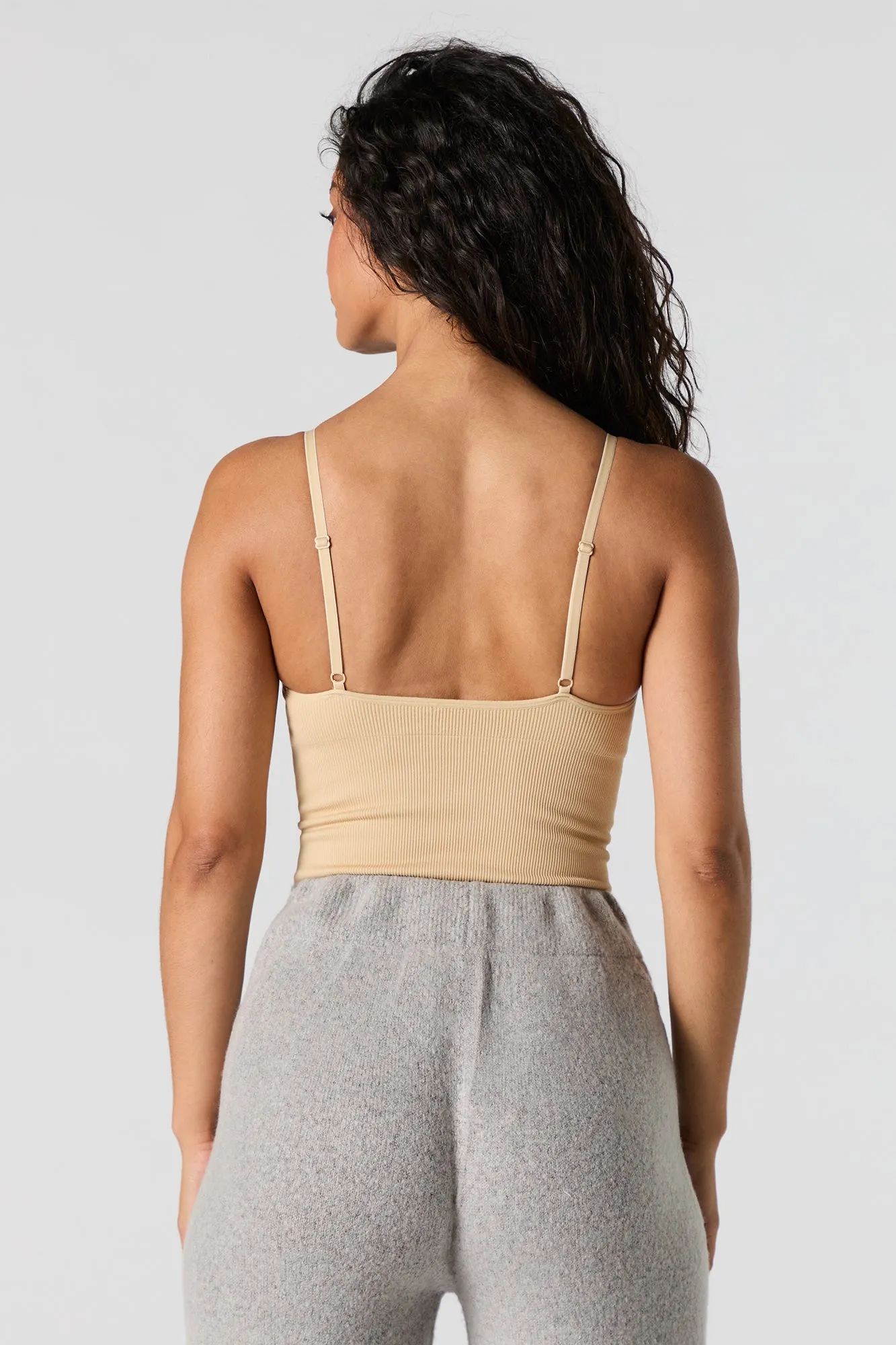 Camisole côtelée courte sans couture à encolure en V