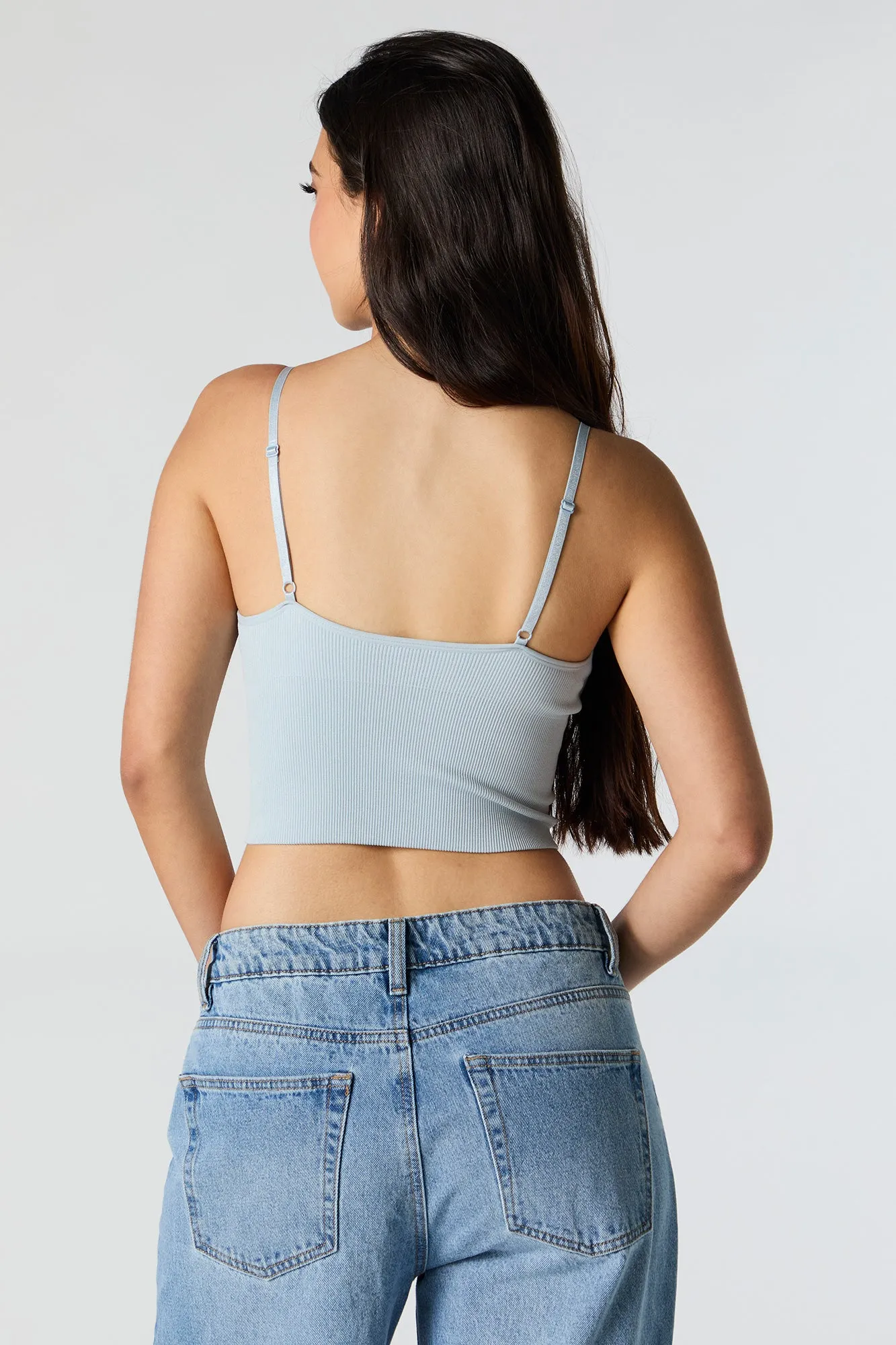 Camisole côtelée sans couture à encolure en V avec bonnets intégrés