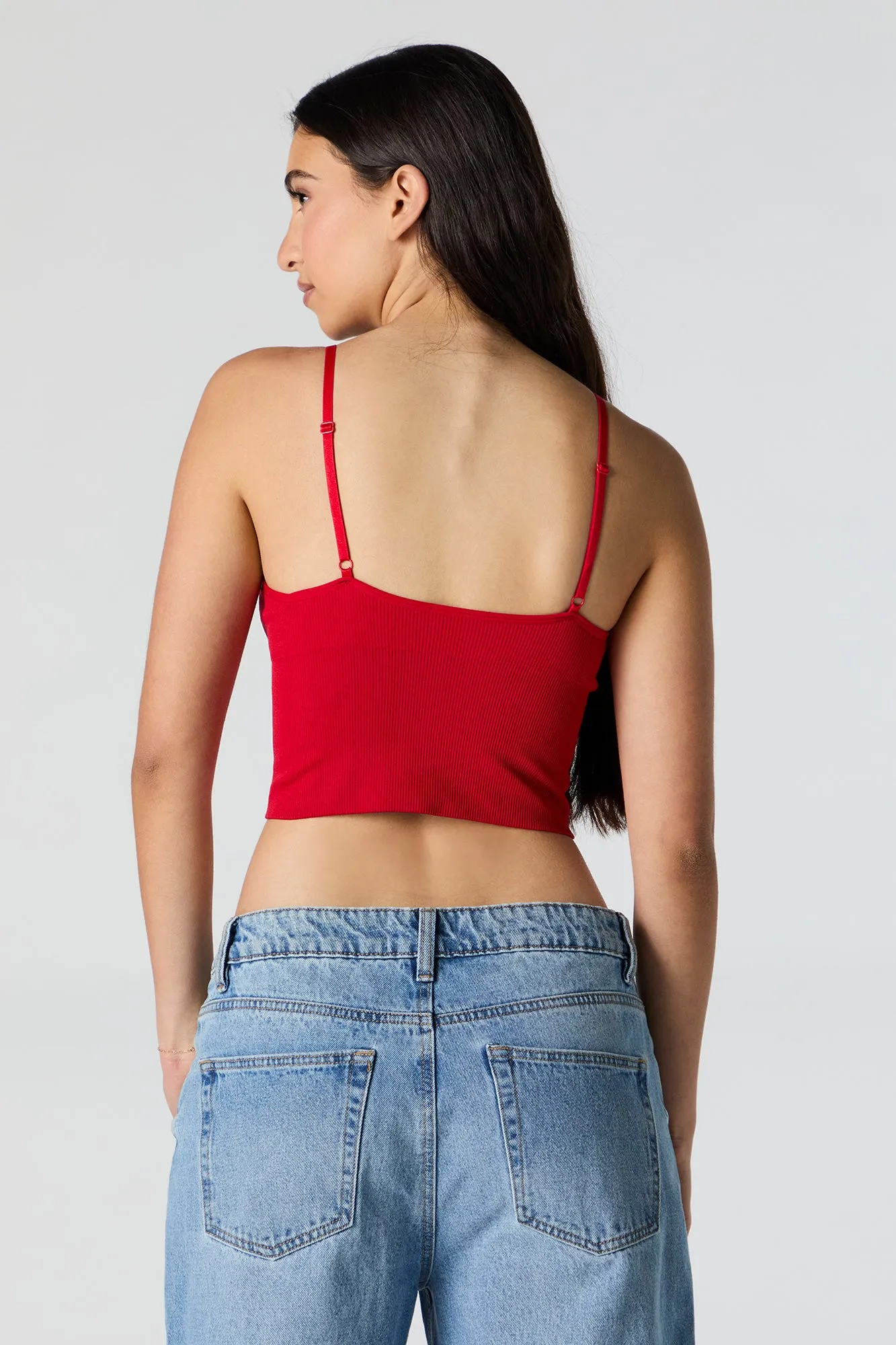 Camisole côtelée sans couture à encolure en V avec bonnets intégrés