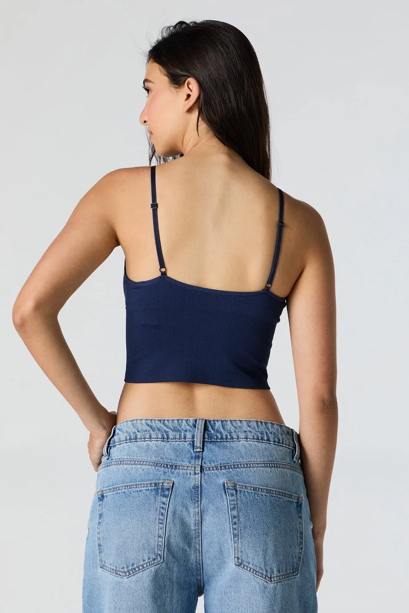 Camisole côtelée sans couture à encolure en V avec bonnets intégrés