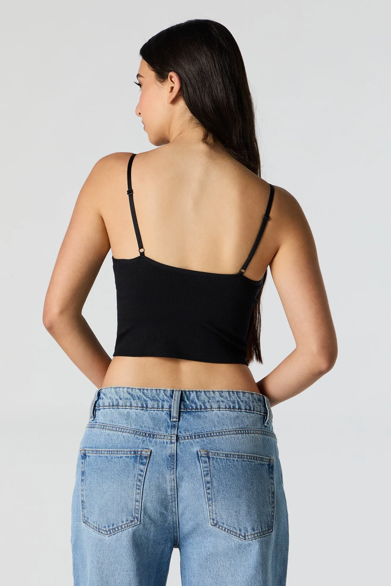 Camisole côtelée sans couture à encolure en V avec bonnets intégrés