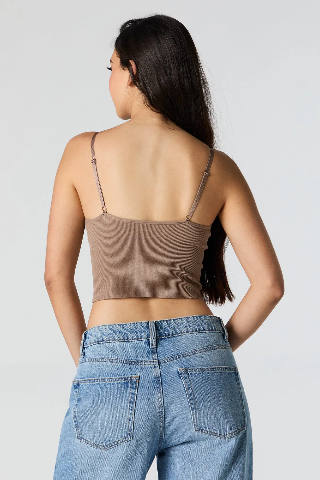 Camisole côtelée sans couture à encolure en V avec bonnets intégrés