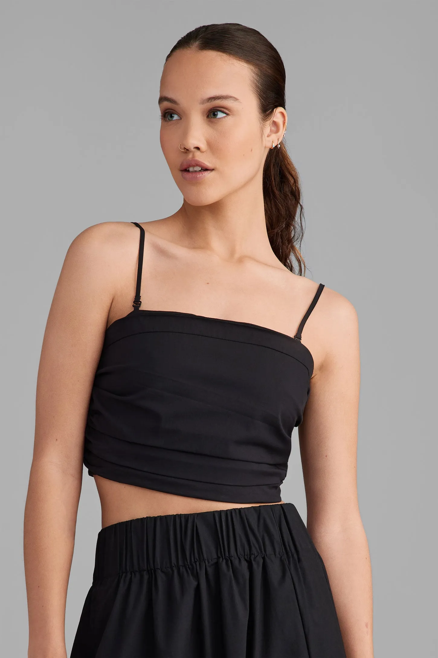 Camisole froncée écourtée bretelles amovible - Femme