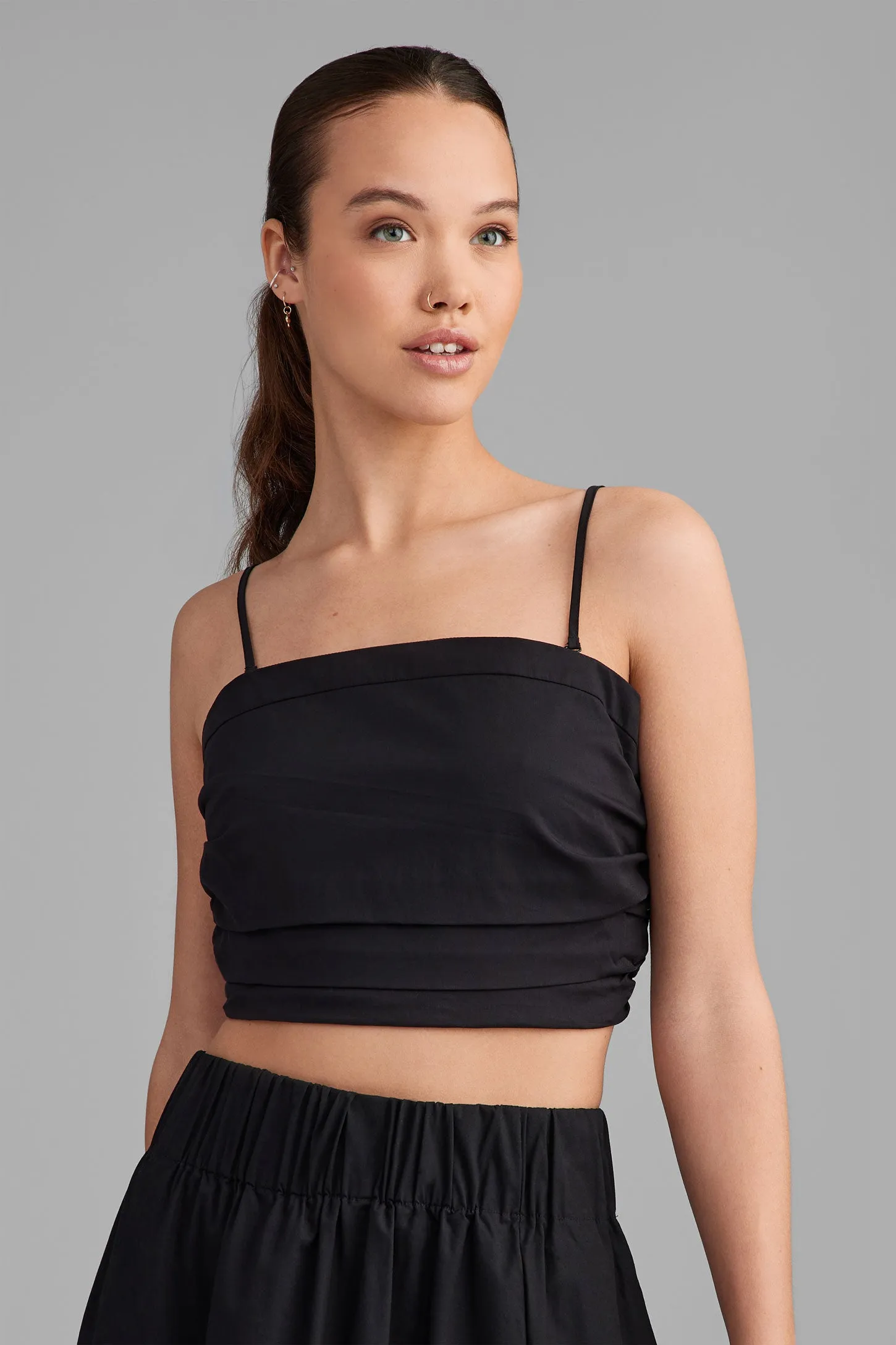 Camisole froncée écourtée bretelles amovible - Femme