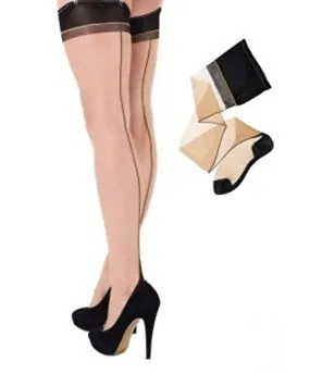 Cervin Women's Seduction Bicolore non-stretch seamed stockings x large (5'7"-5'9", 170-175 cm) nude/black top